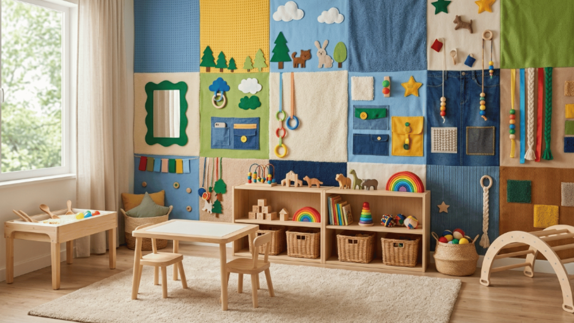 toddler playroom with fabric texture wall cotton felt sensory setup
