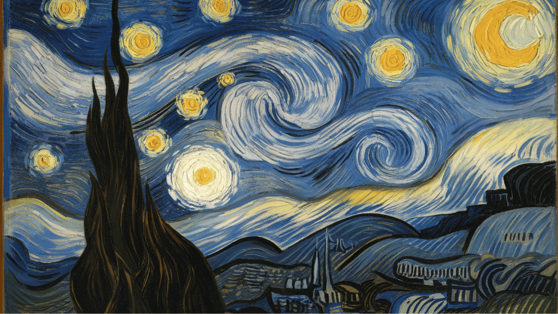 vincent van Gogh Starry Night painting showing unity through swirling lines and repeated colors