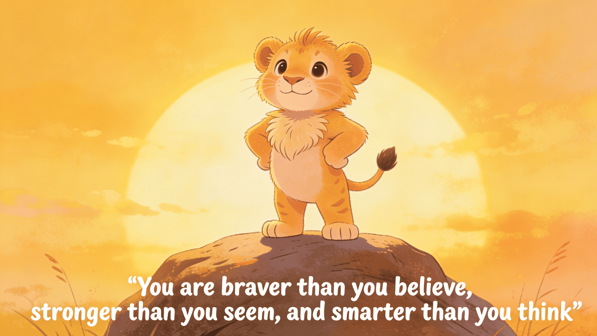 cute lion cub motivational poster, brave and strong kids quote, pastel nursery wall art illustration