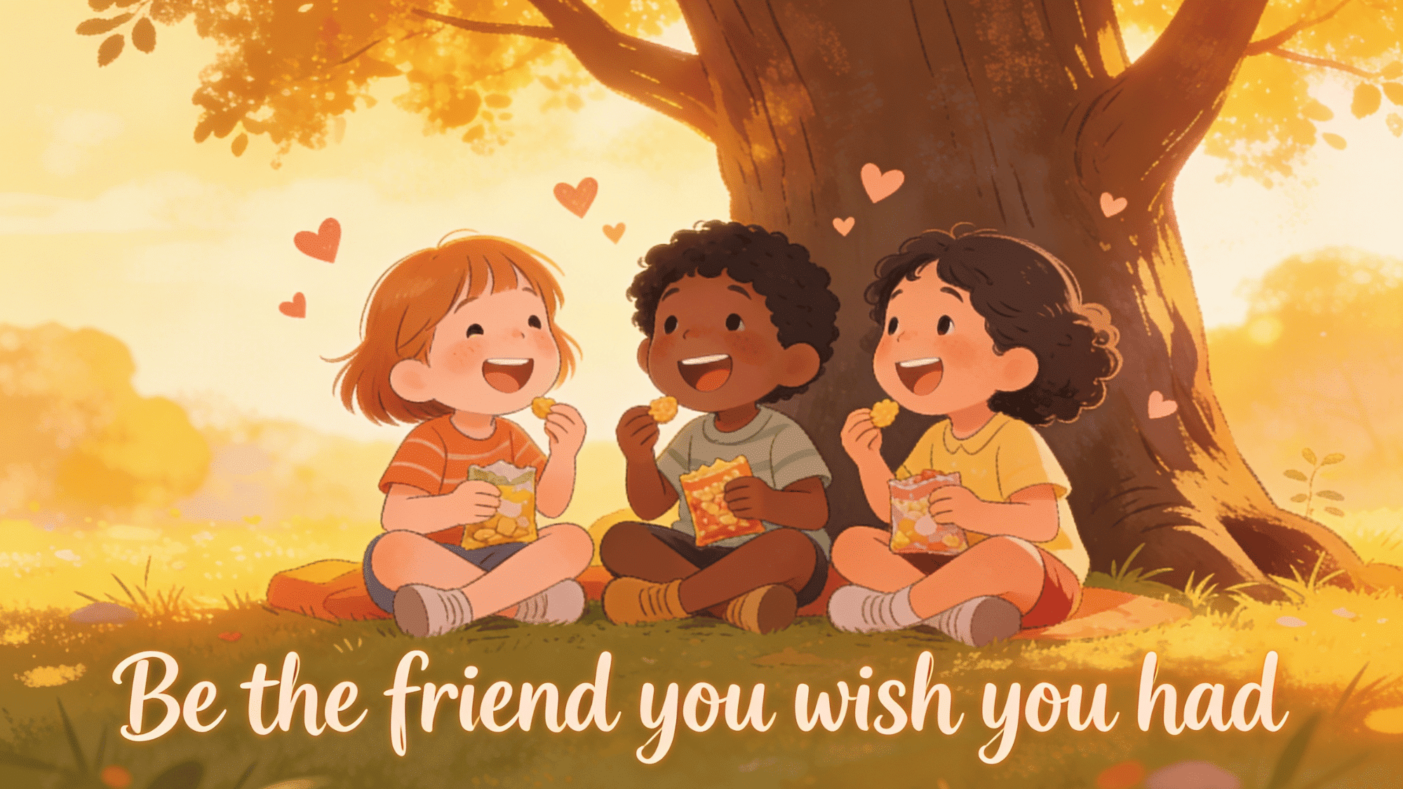 friendship kids poster, be the friend you wish quote, cute picnic cartoon classroom decor