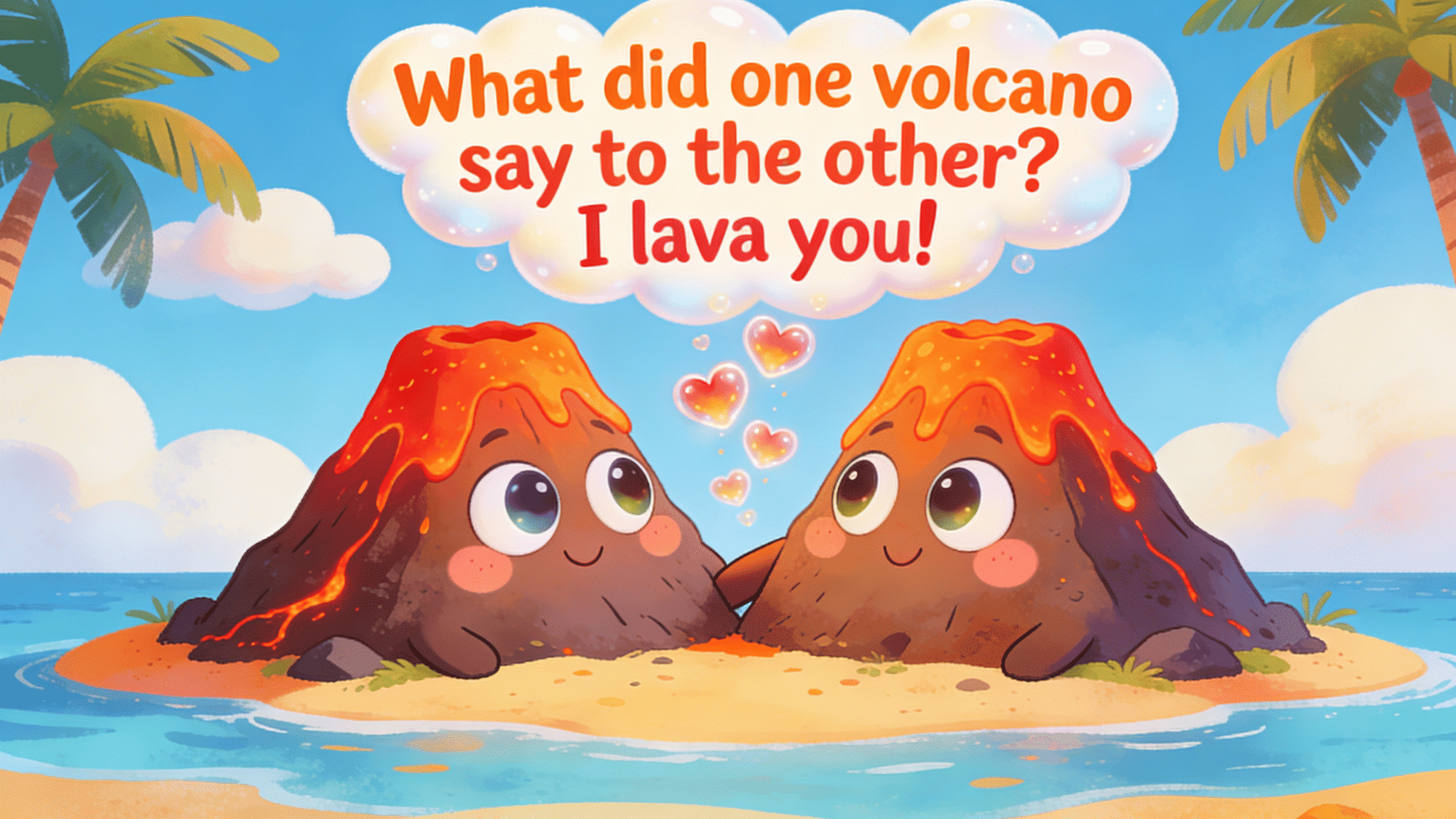 illustration image showing two volcanoes facing each other with pretty looking eyes