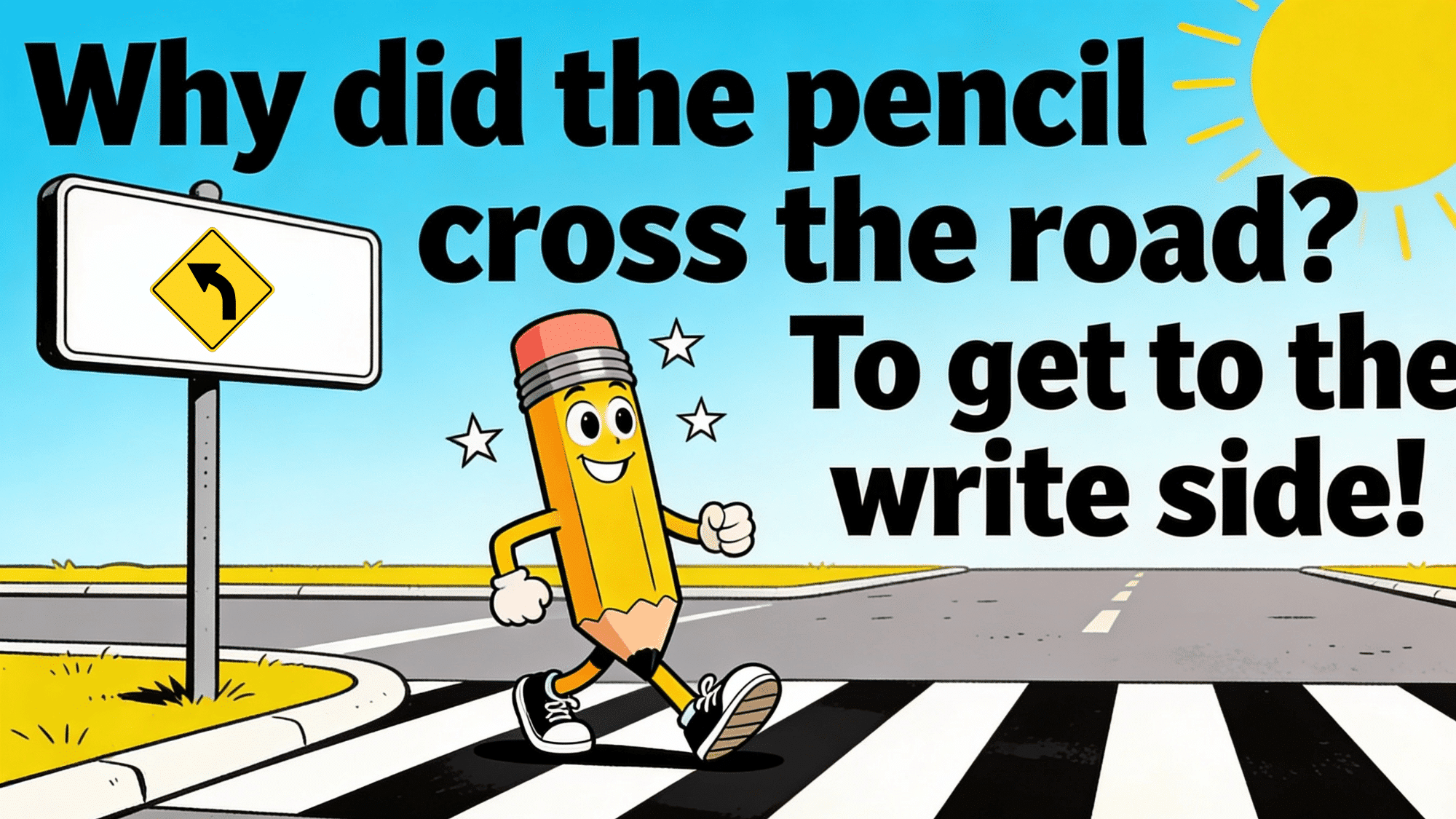pencil crossing road to get to the write side funny joke (2)