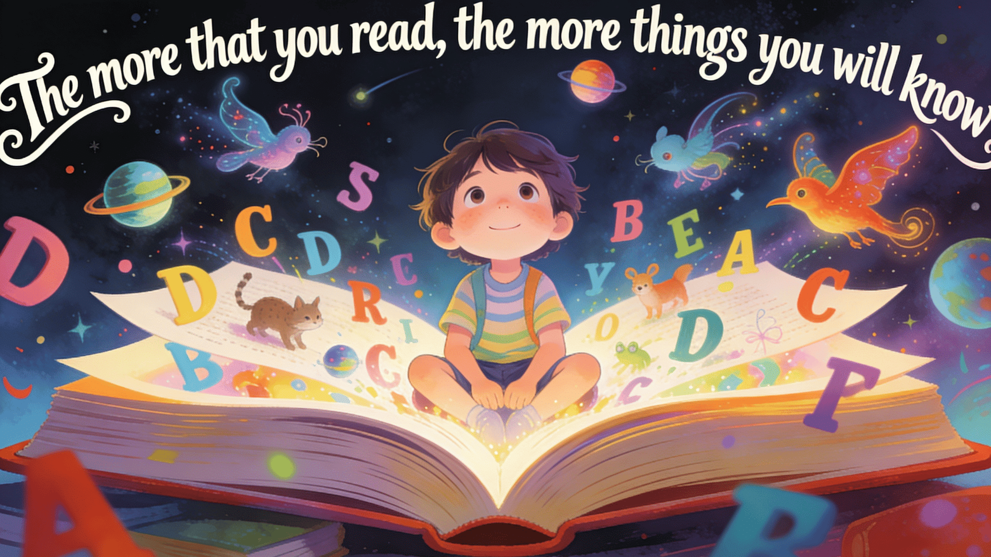 reading motivation kids poster, magical book illustration, colorful literacy classroom wall art