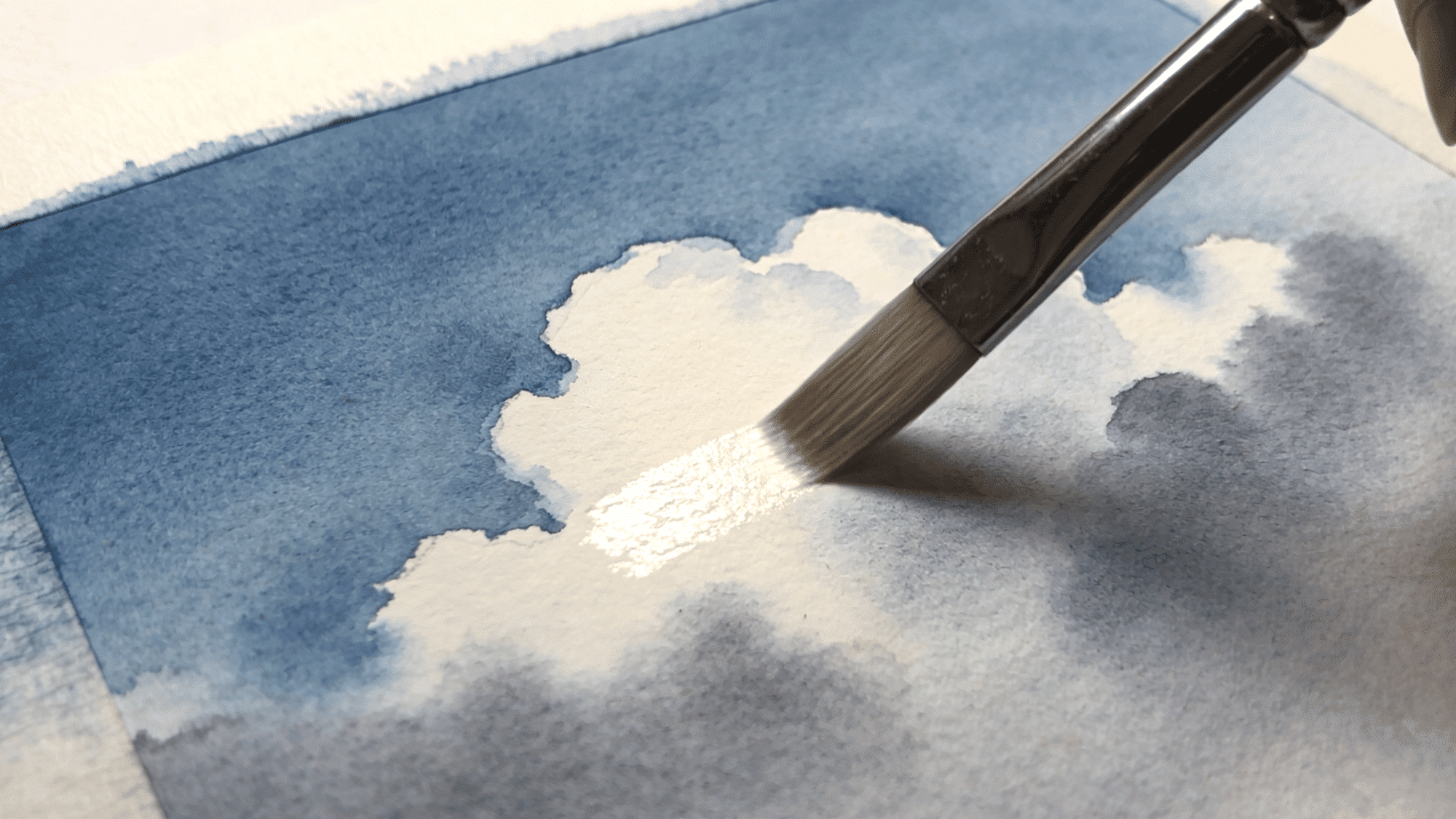 watercolor cloud painting technique with masking fluid and soft sky background details