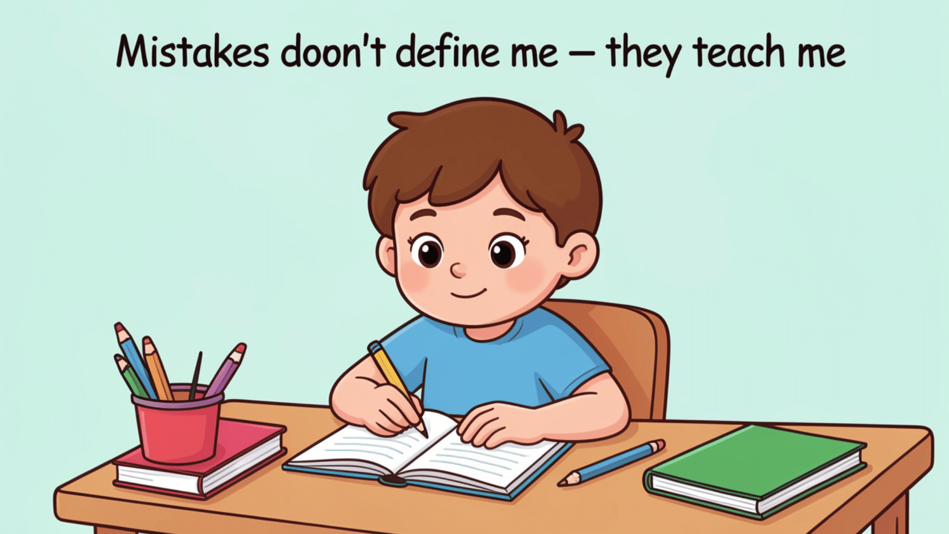 young student studying at desk with encouraging message about learning from mistakes and building confidence