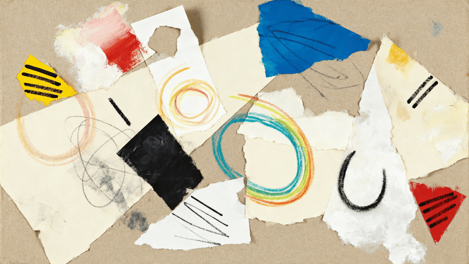 abstract art made from painted paper scraps with pastel and marker details (1)