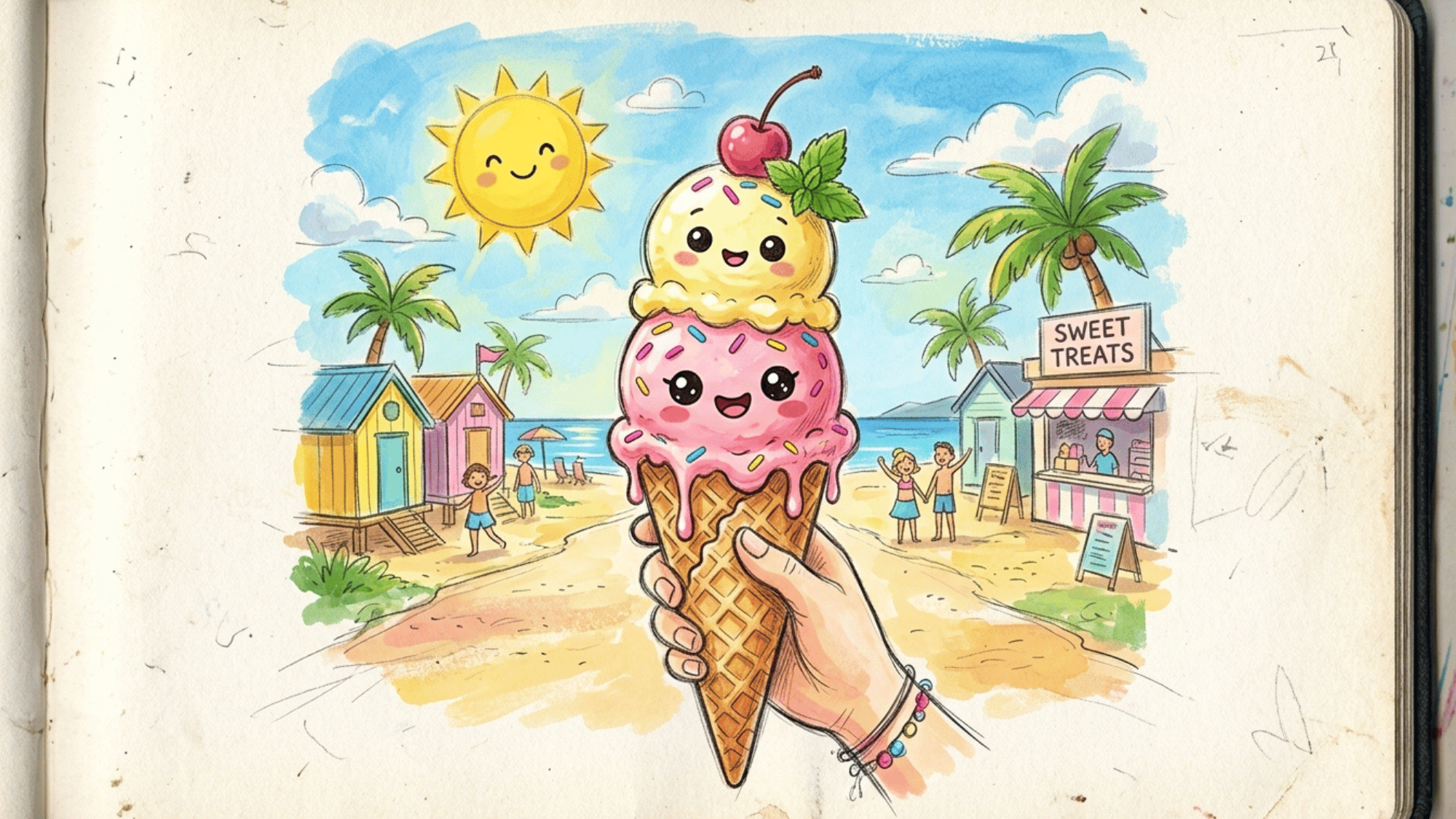 hand holding a cute ice cream with the sunny background