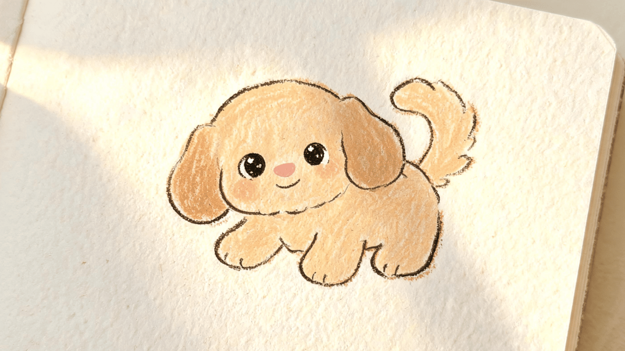 realistic sketch file drawing of a cartoon puppy made with crayons