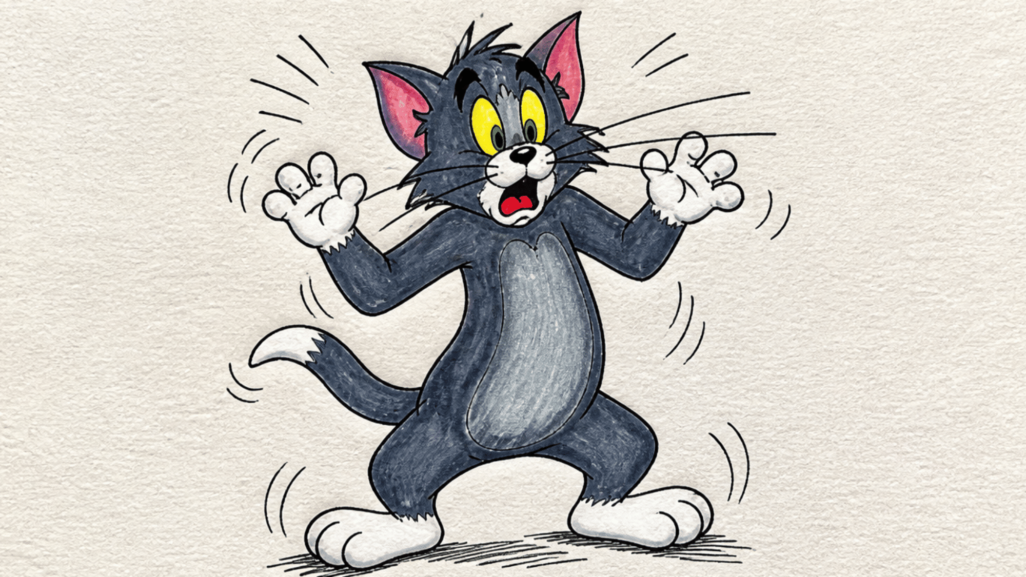 drawing of tom being scared with funny face