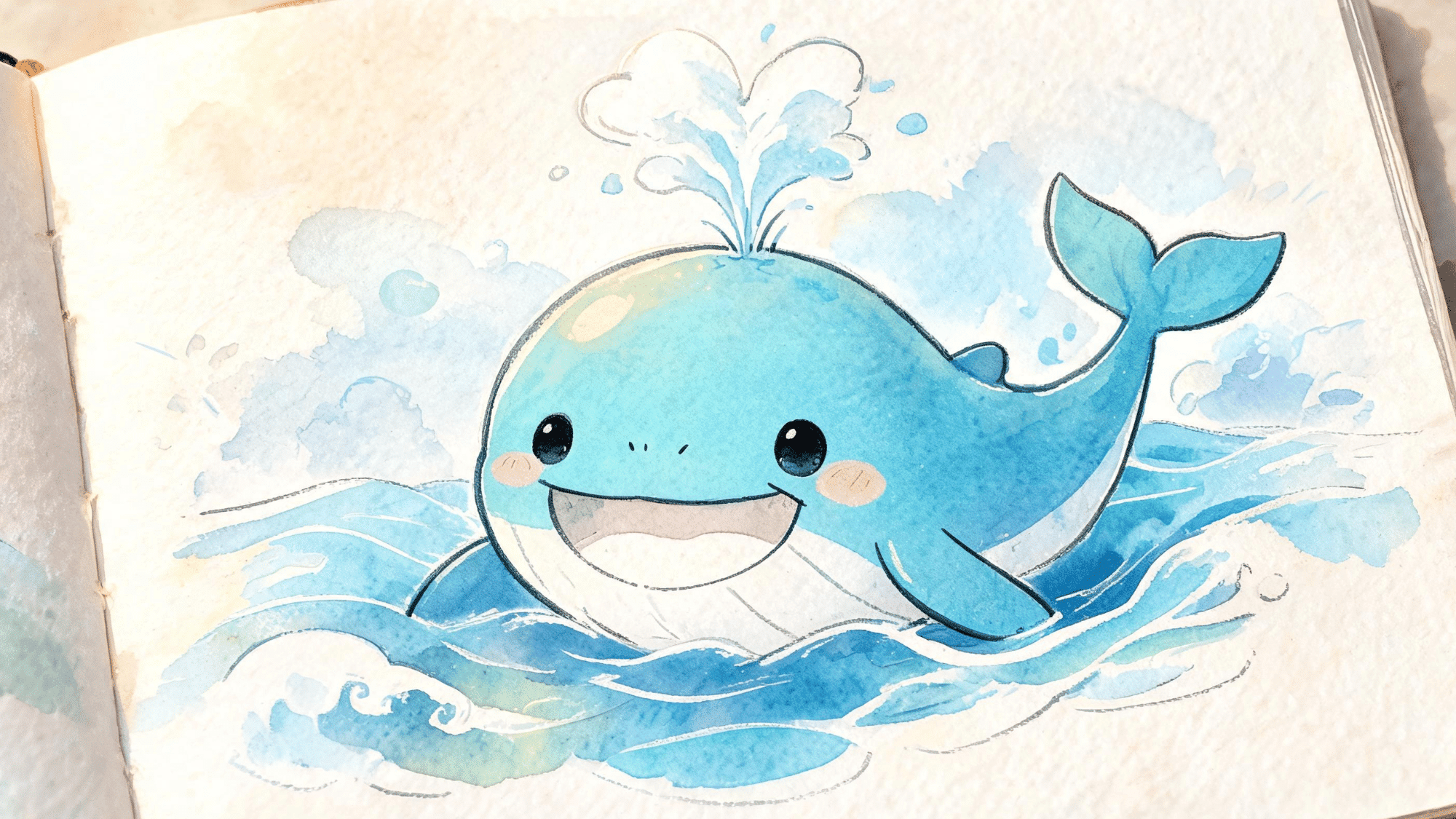 water colour drawing of blue whale