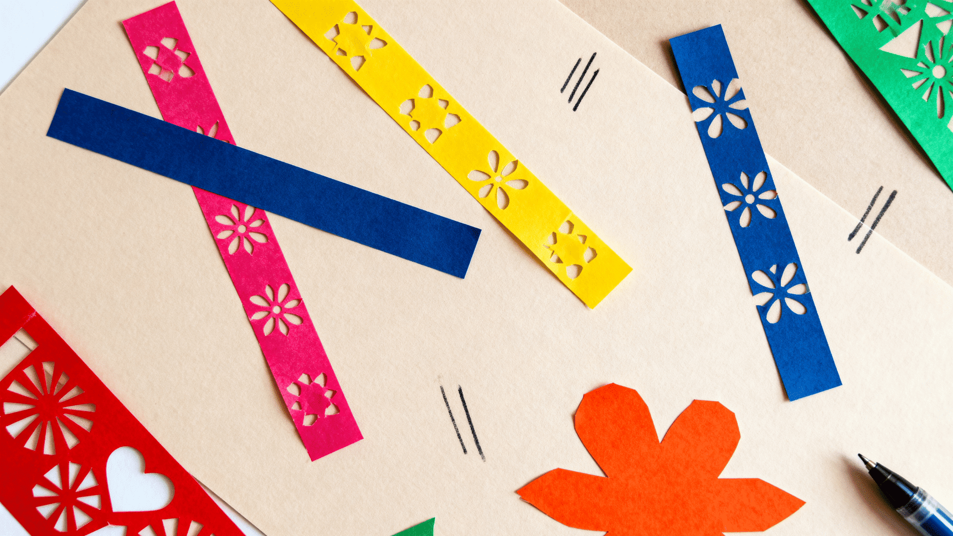 gelli print collage with stencil patterns layered paper shapes and pen marks