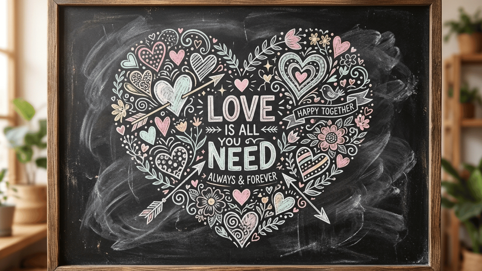 sweet heart doodle chalk art design filled with different heart shapes