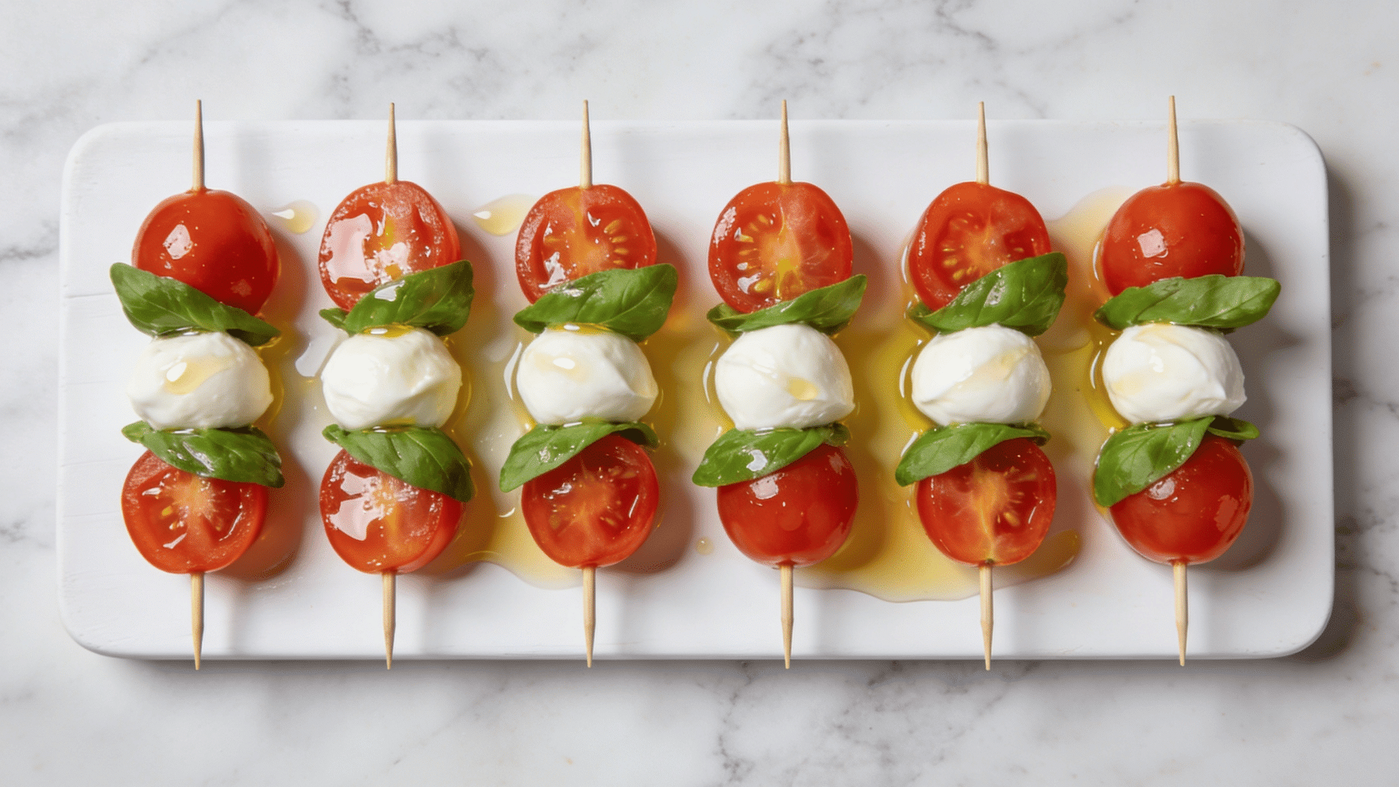 mini caprese skewers with cherry tomatoes basil and mozzarella, healthy quick snack ideas for kids