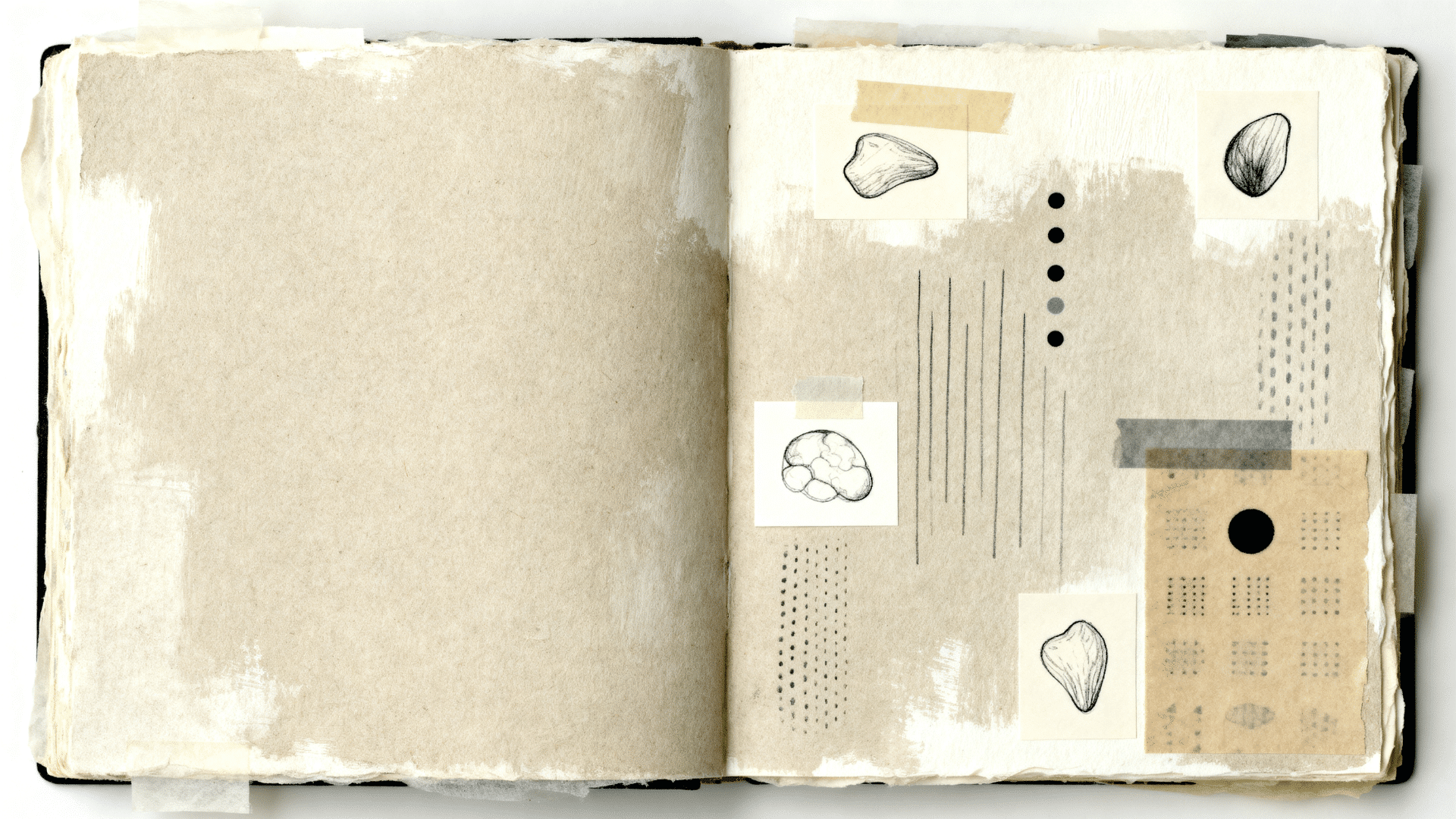 mixed media art journal page with paint scraps tape and simple sketch details