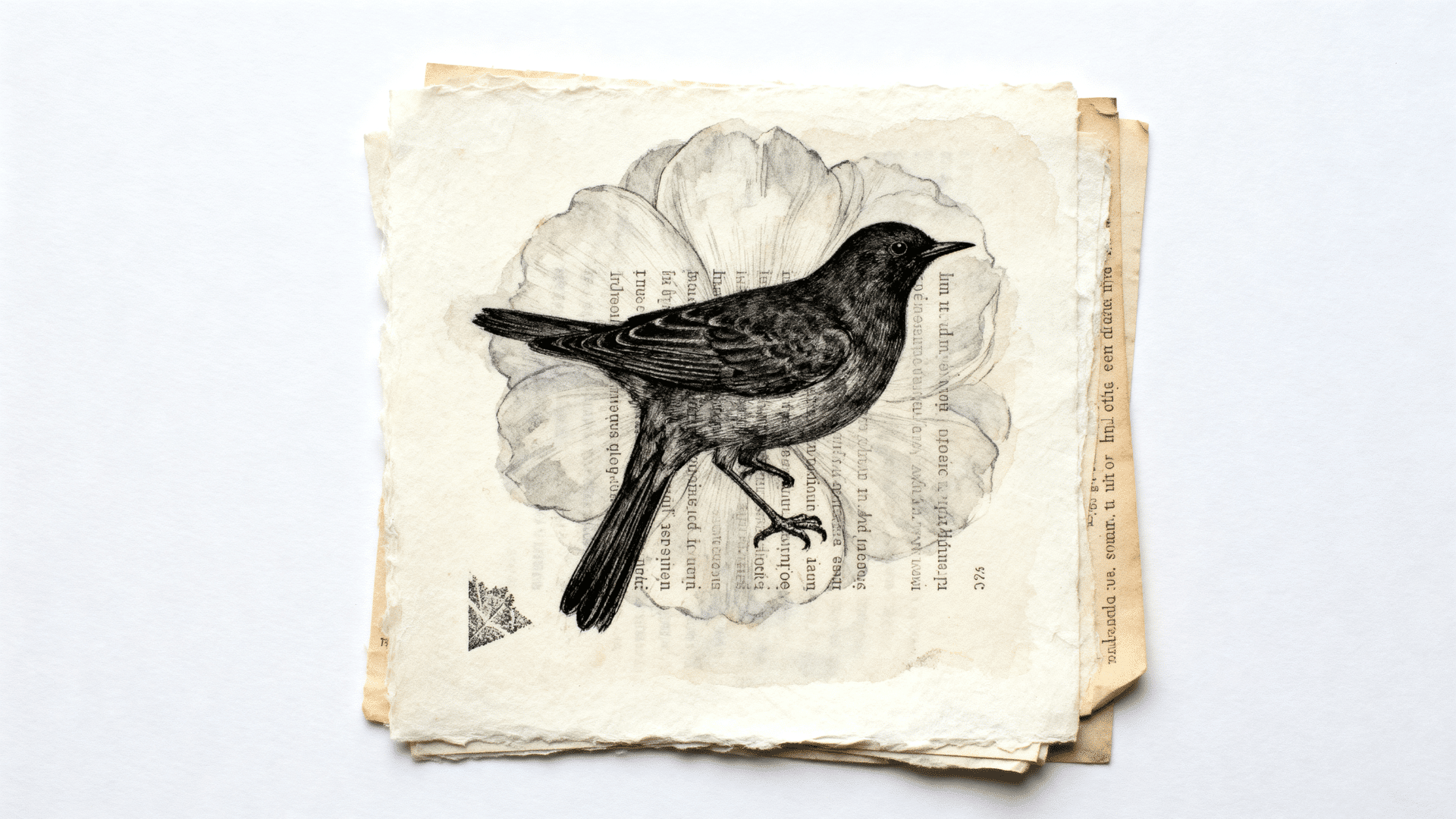mixed media art on book pages with a bold flower drawing and soft painted background