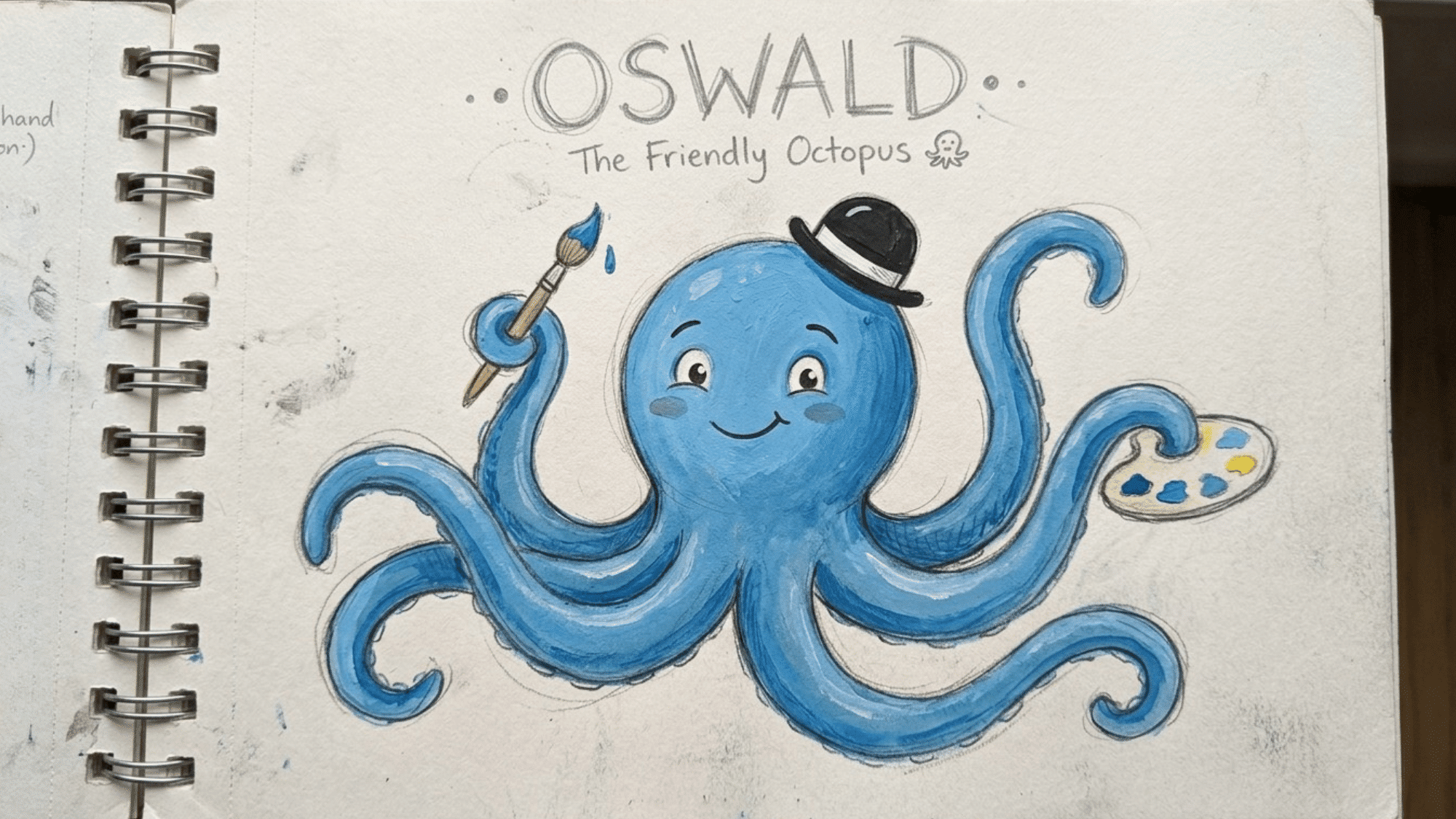 blue oswald octopus painting colour drawing