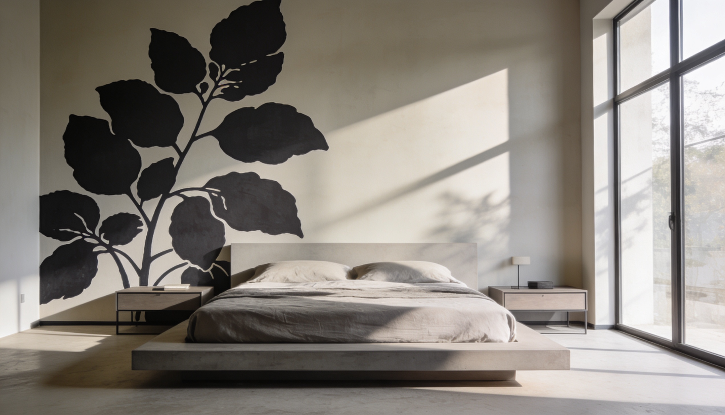 Painted silhouette wall with bold nature shapes on a clean accent wall