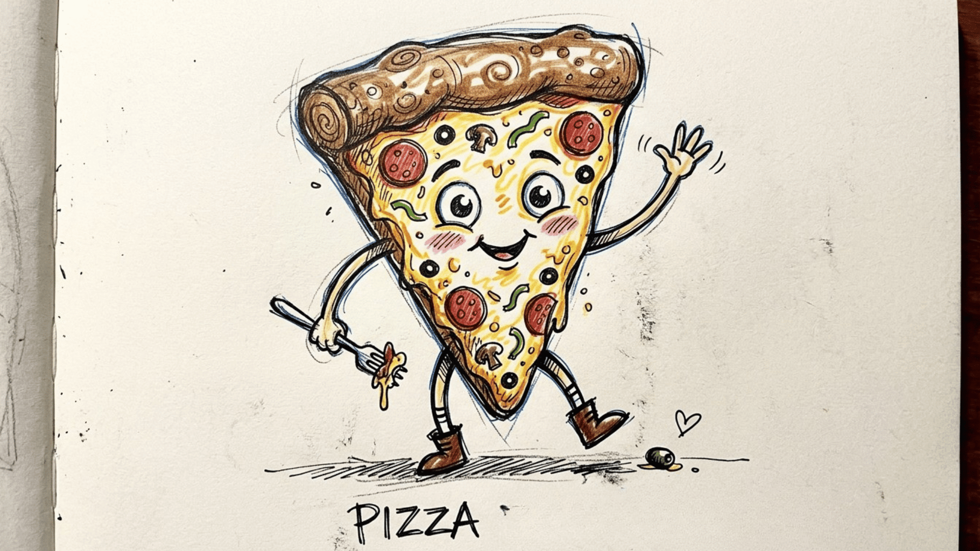 yummy pasta slice drawing with sketch pens