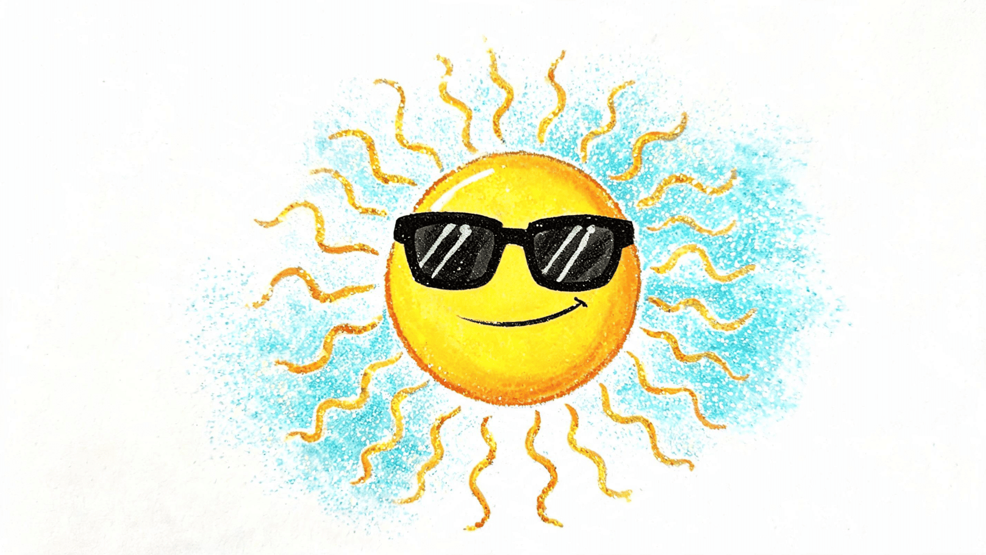 sketchbook page showing a sun drawing made with sketch pens