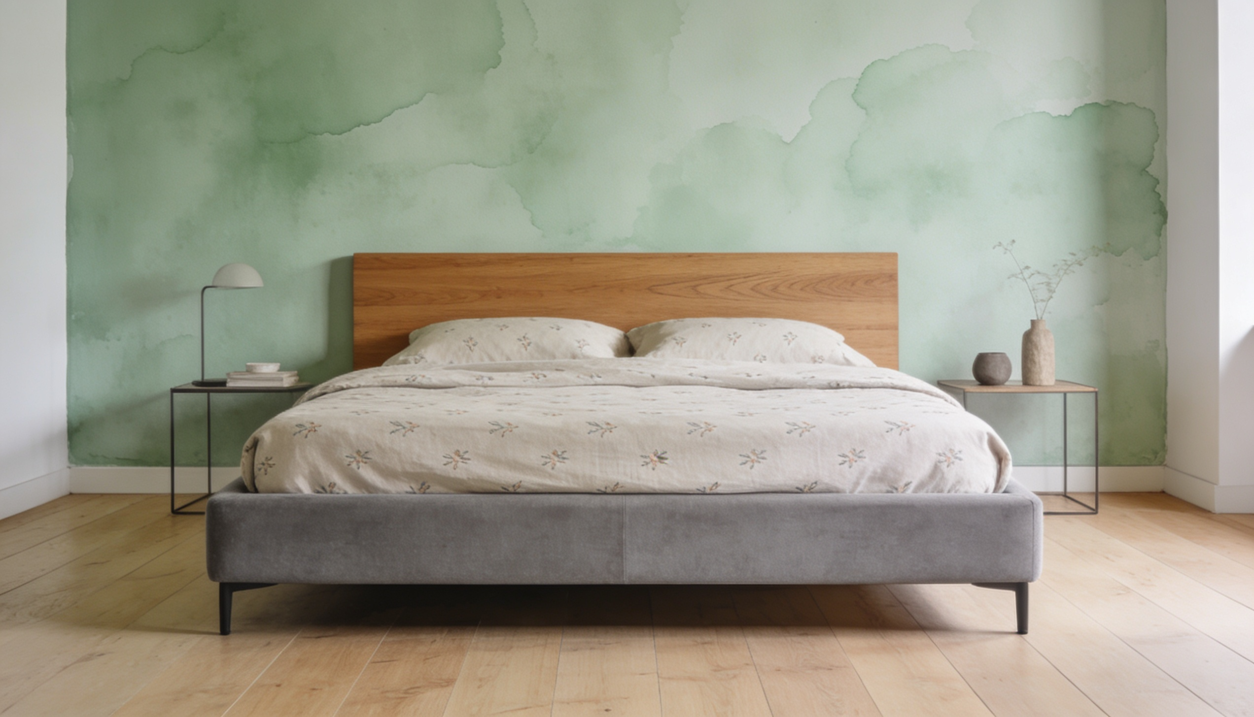 Soft watercolor wash accent wall with blended colors creating a dreamy artistic atmosphere.