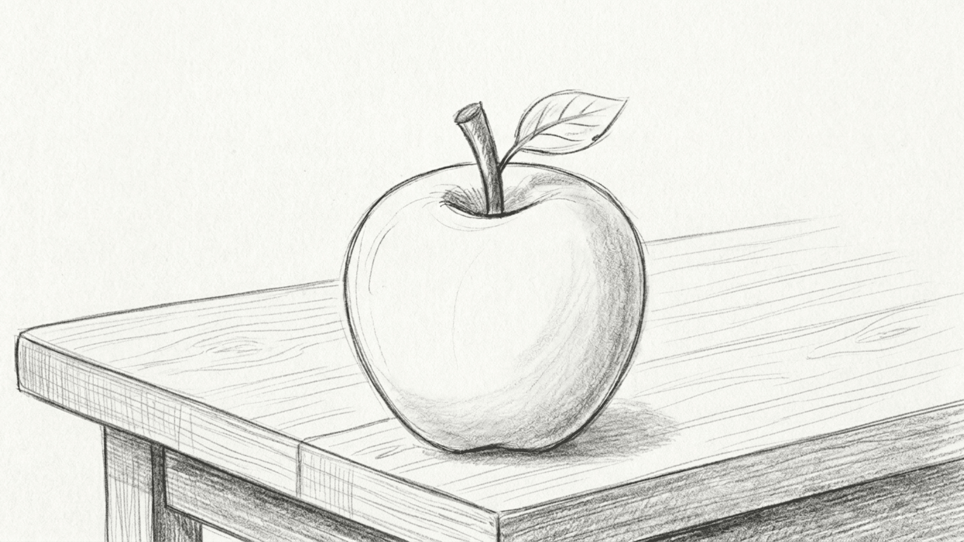 pencil sketch of a simple apple with soft shadingan on a table, easy drawing idea for beginners