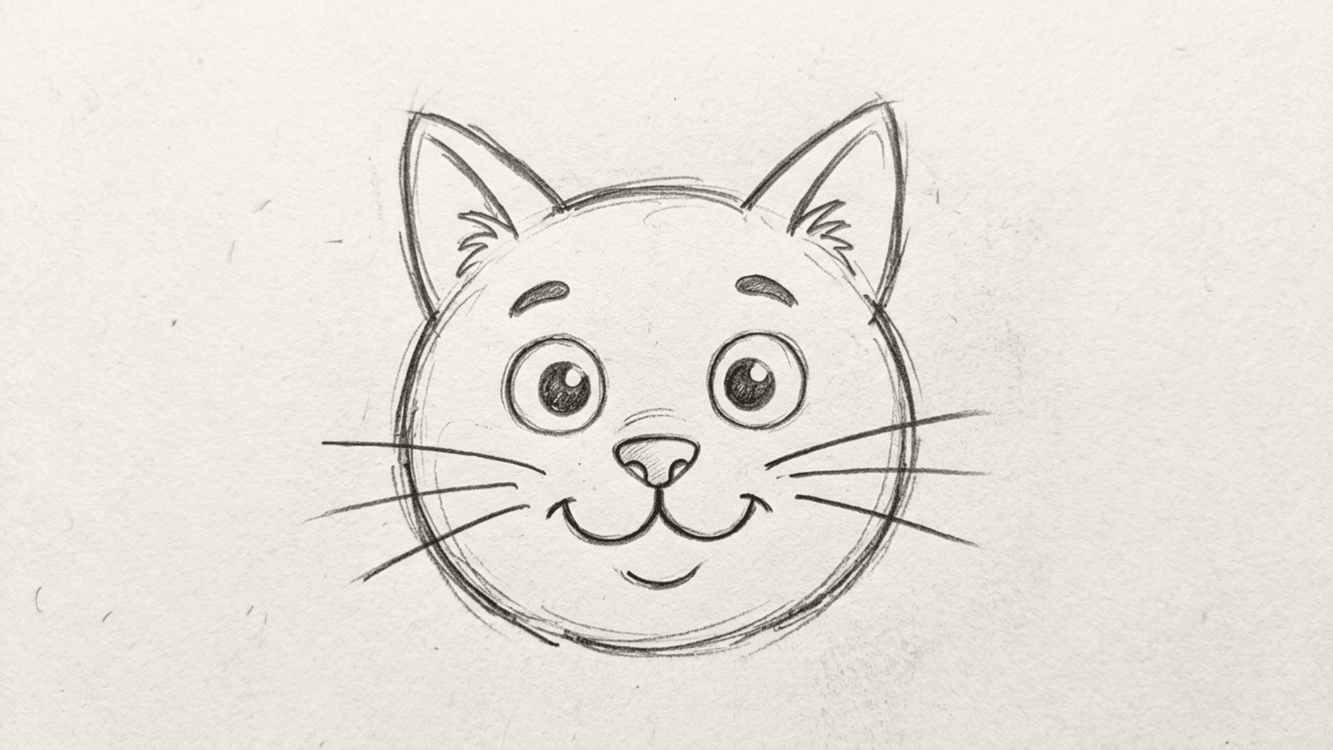 simple pencil doodle of a cartoon cat face with round eyes and pointed ears