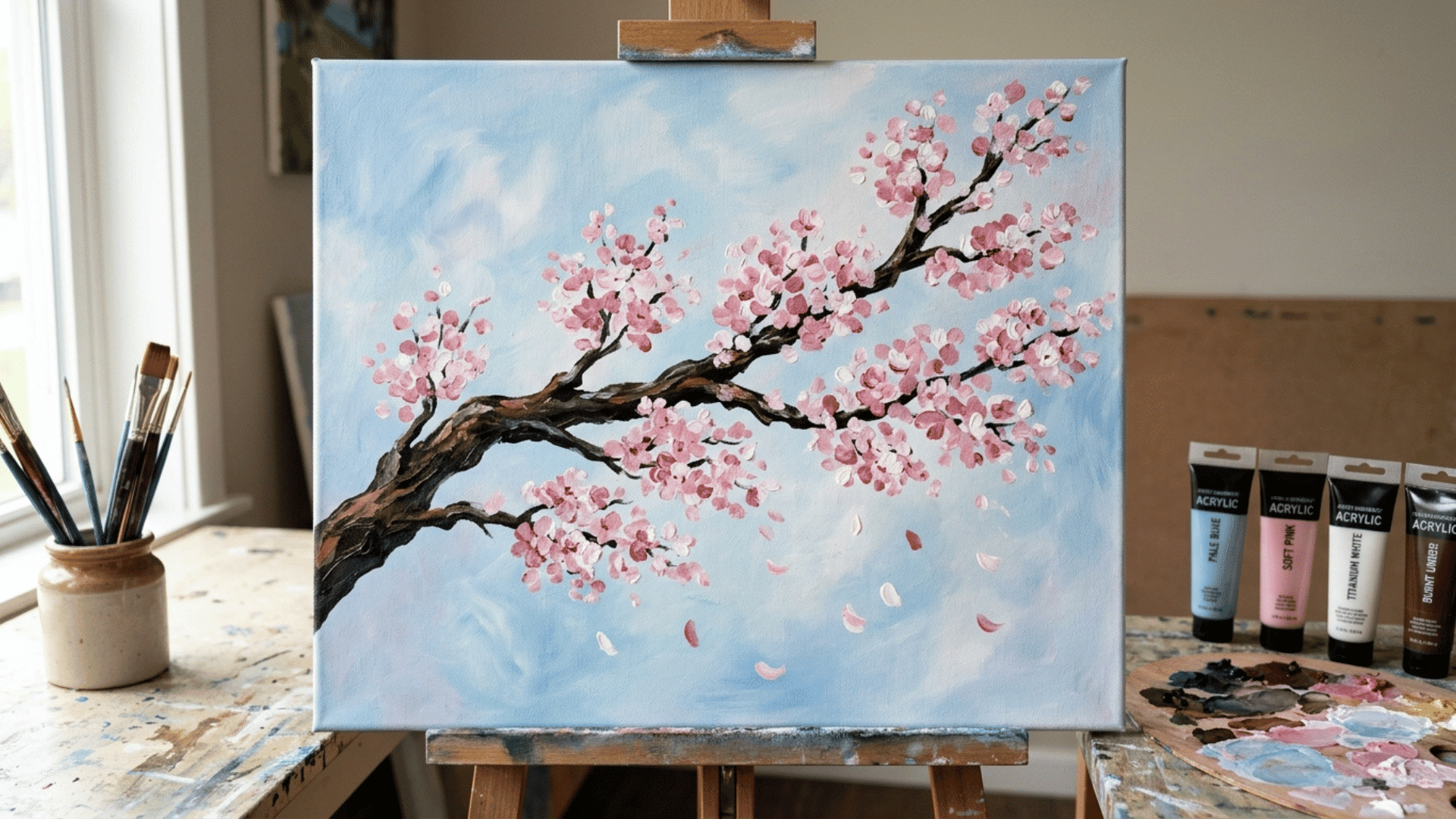 cherry blossom branch with soft pink flowers