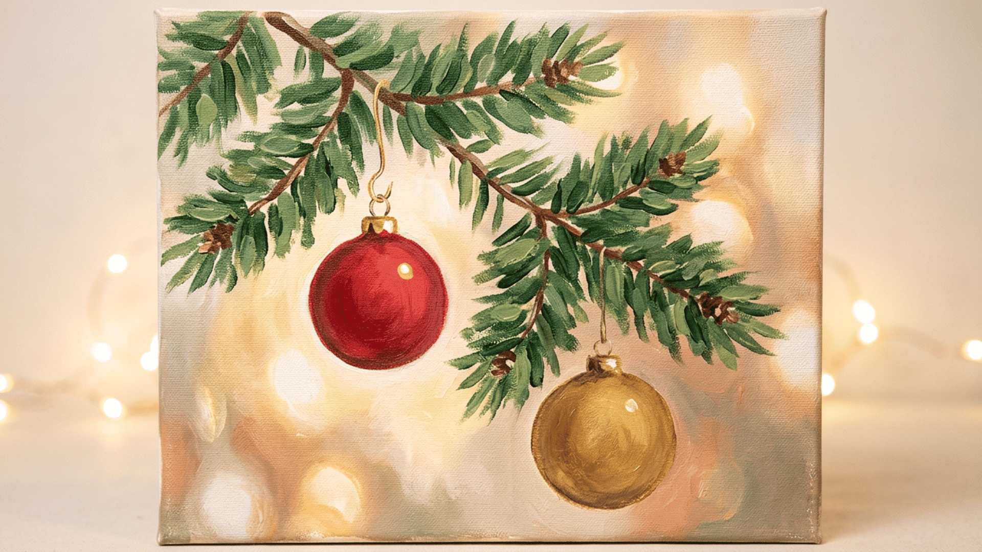 close up christmas branch with red ornaments