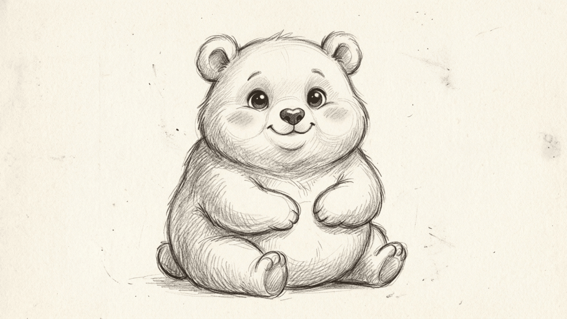 cute pencil sketch of a round cartoon bear with big eyes and short limbs