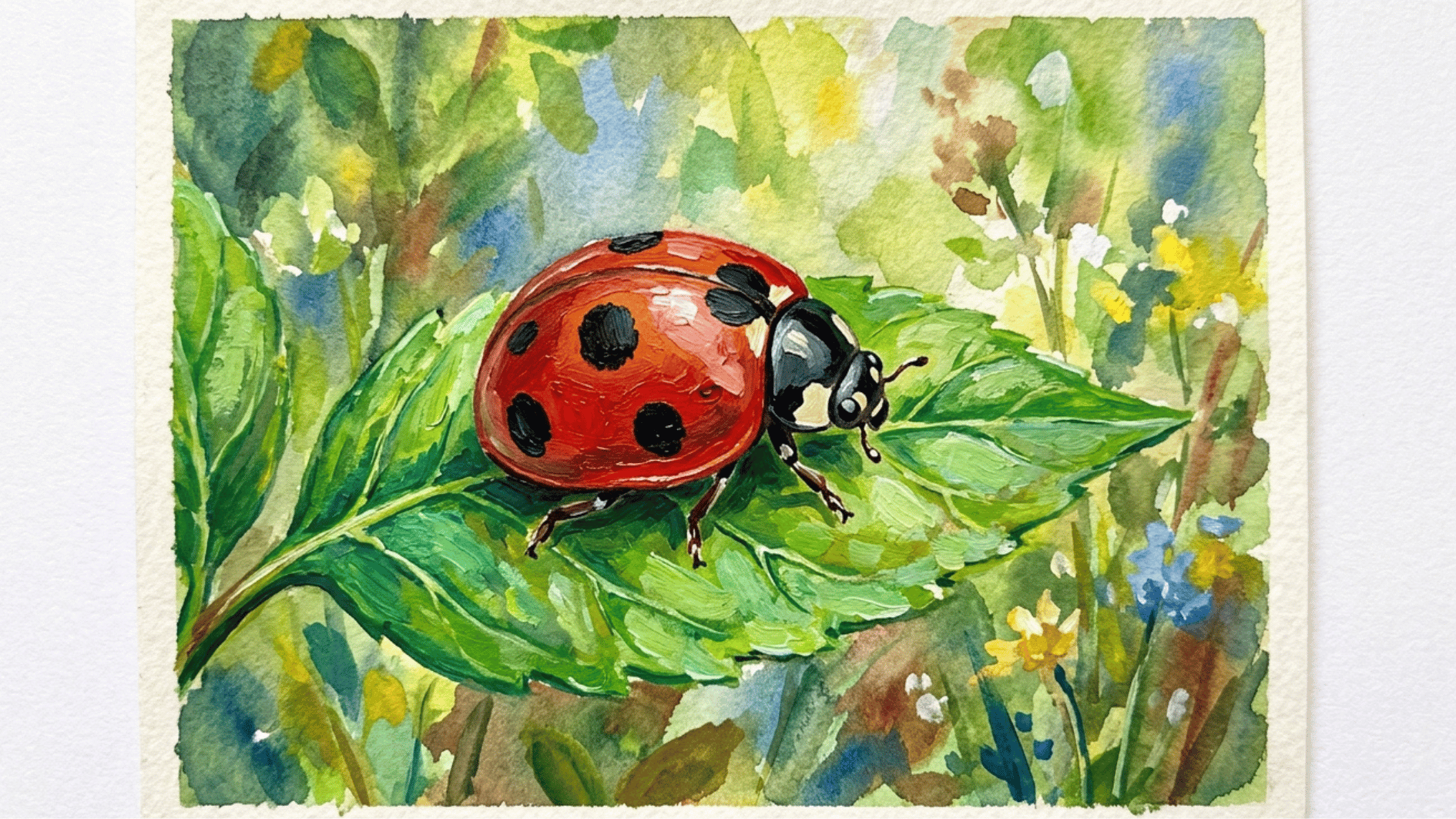 tiny ladybug painting with bright red wings black spots and simple rounded shapes for beginners