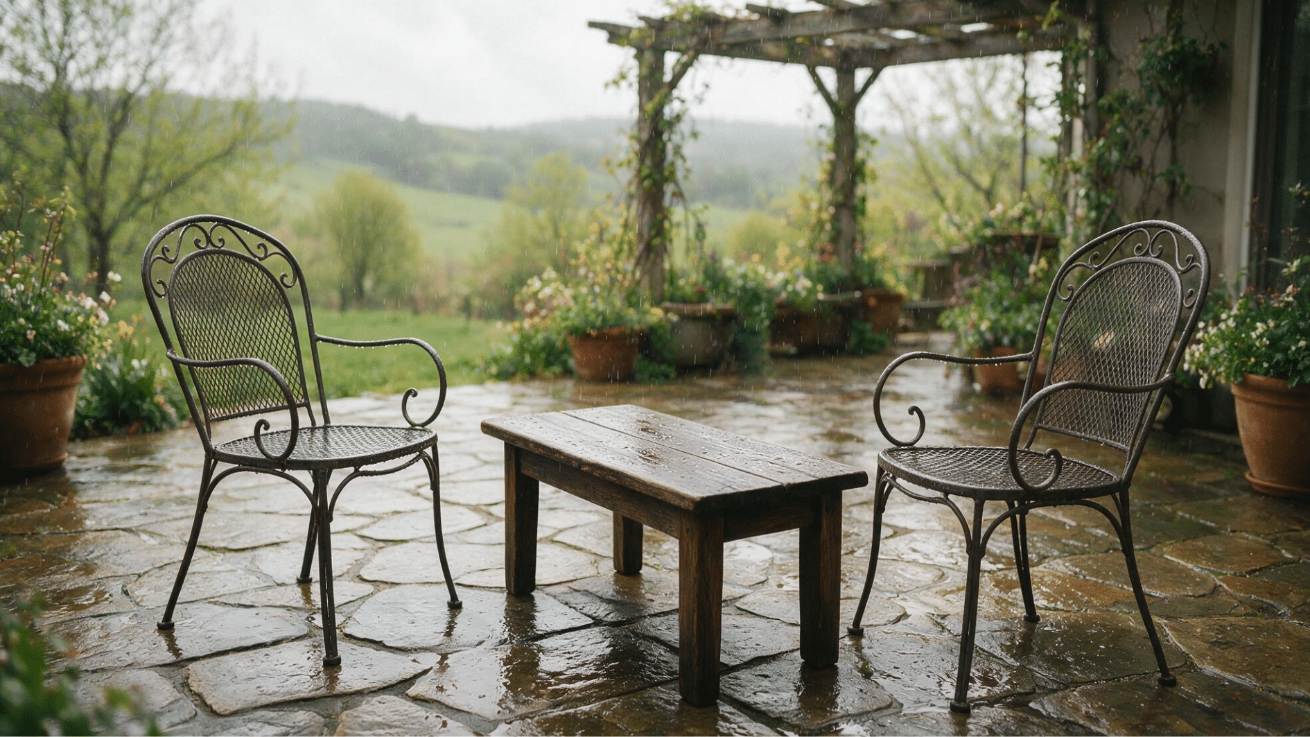 Low wooden DIY outdoor coffee table with a natural stain finish