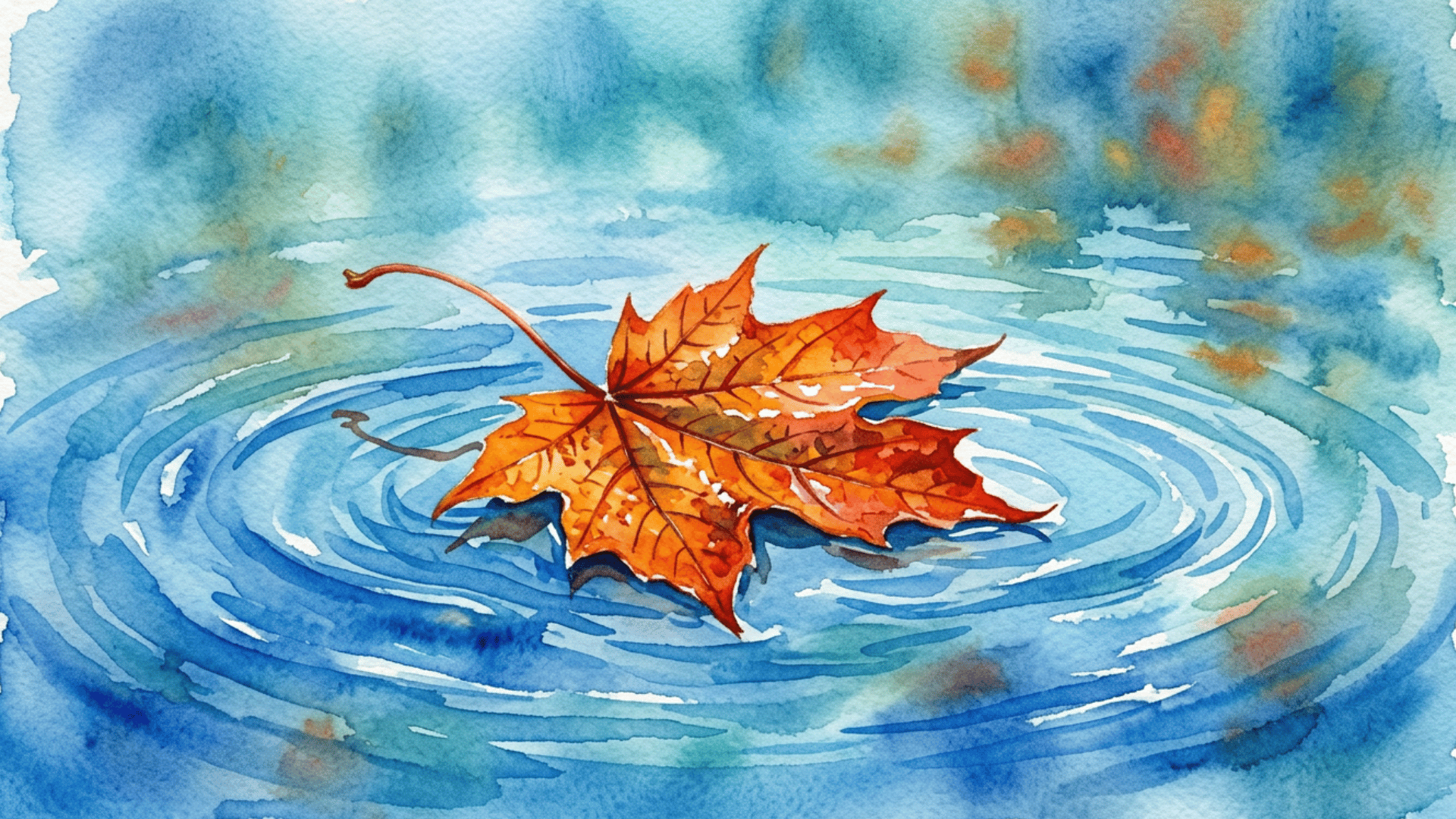 colorful autumn leaf painting with warm fall shades on a plain background using simple beginner techniques