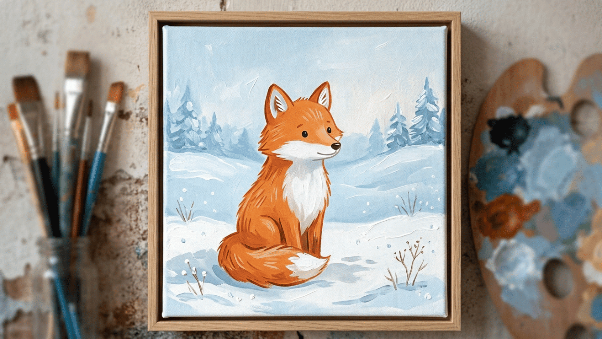a fox playing in the snow with orange fur