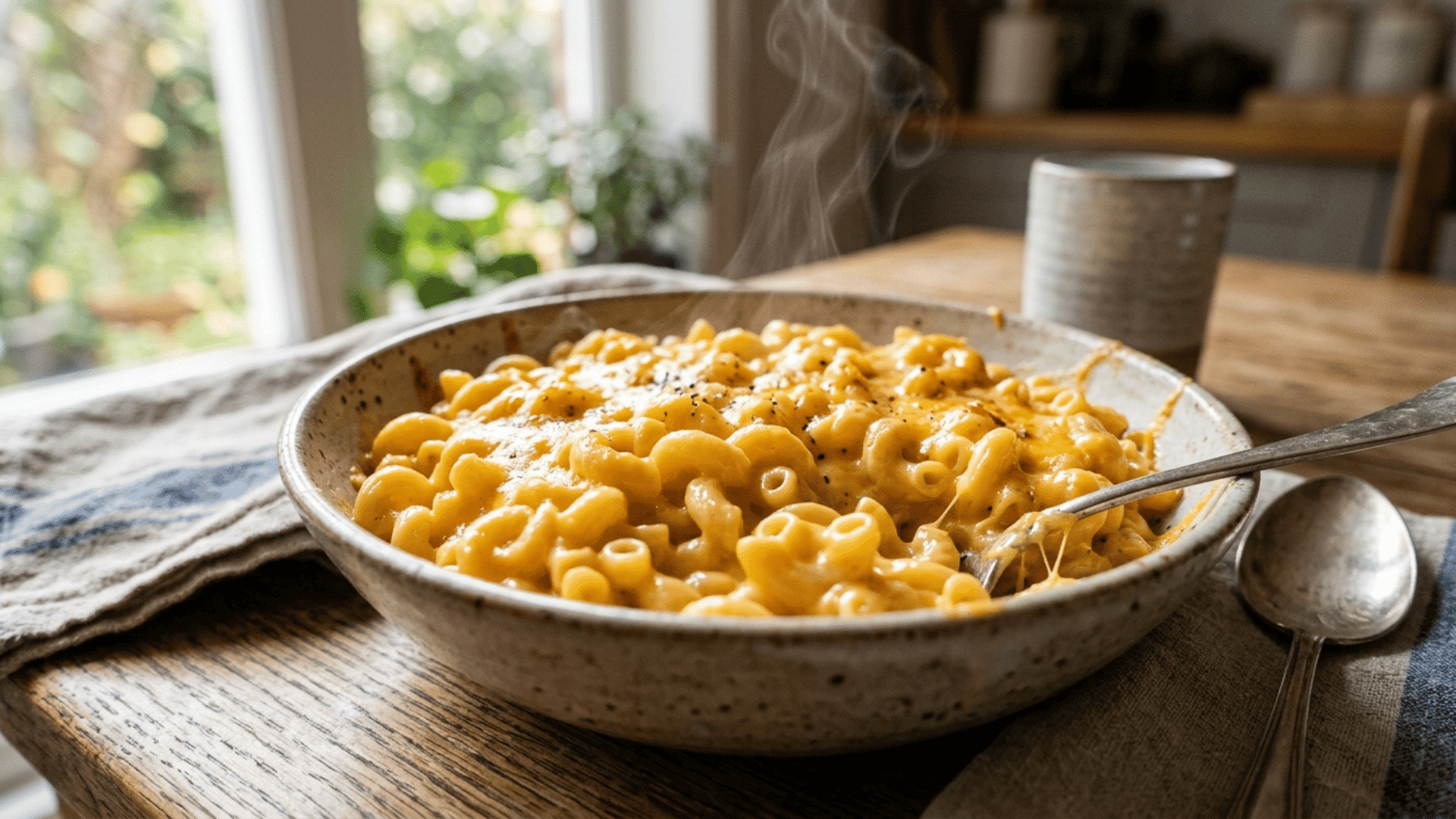 creamy mac and cheese bowl with hidden butternut squash sauce