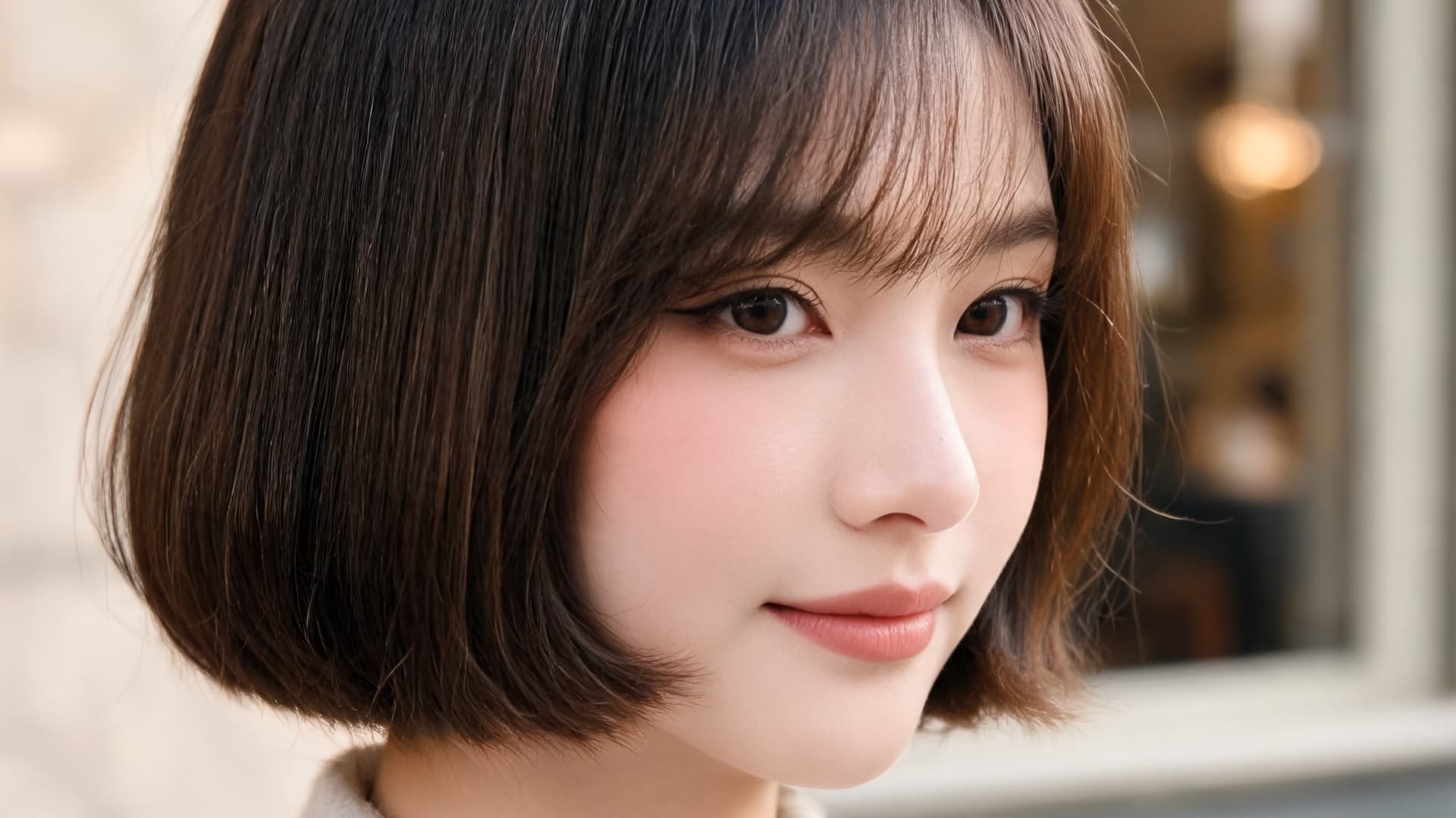 jaw length french bob haircut with thick hair soft bangs and a polished modern salon style