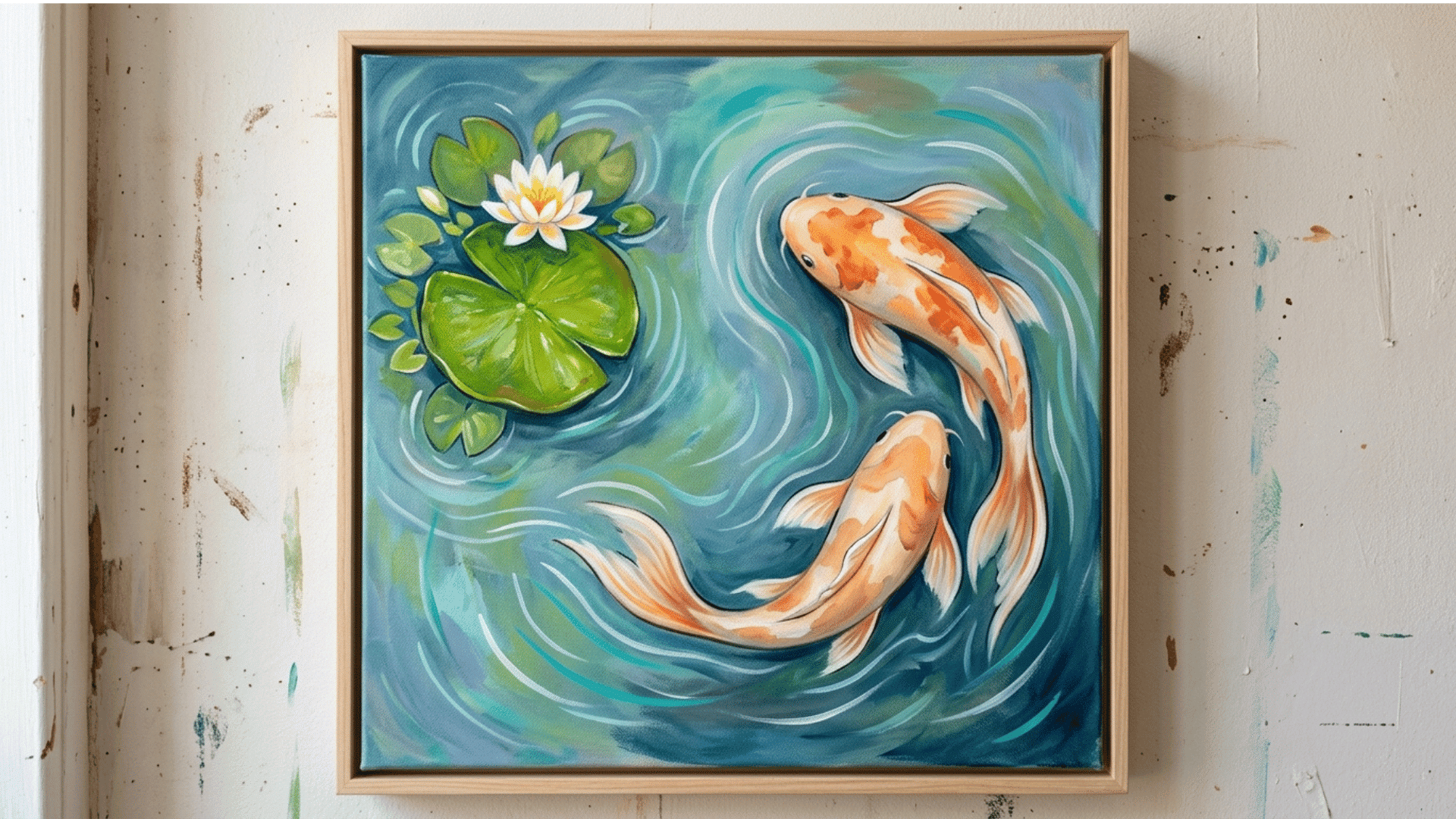 orange koi fish swimming in a lily pond