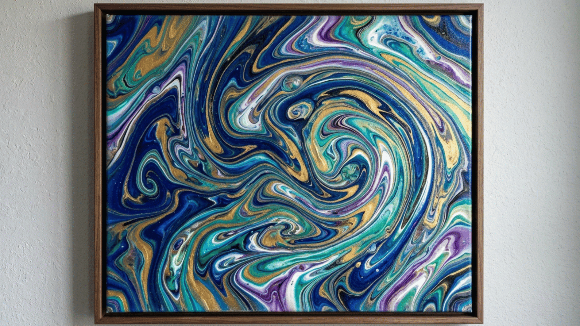 swirling marbled abstract painting with blended colors creating soft flowing patterns across the canvas