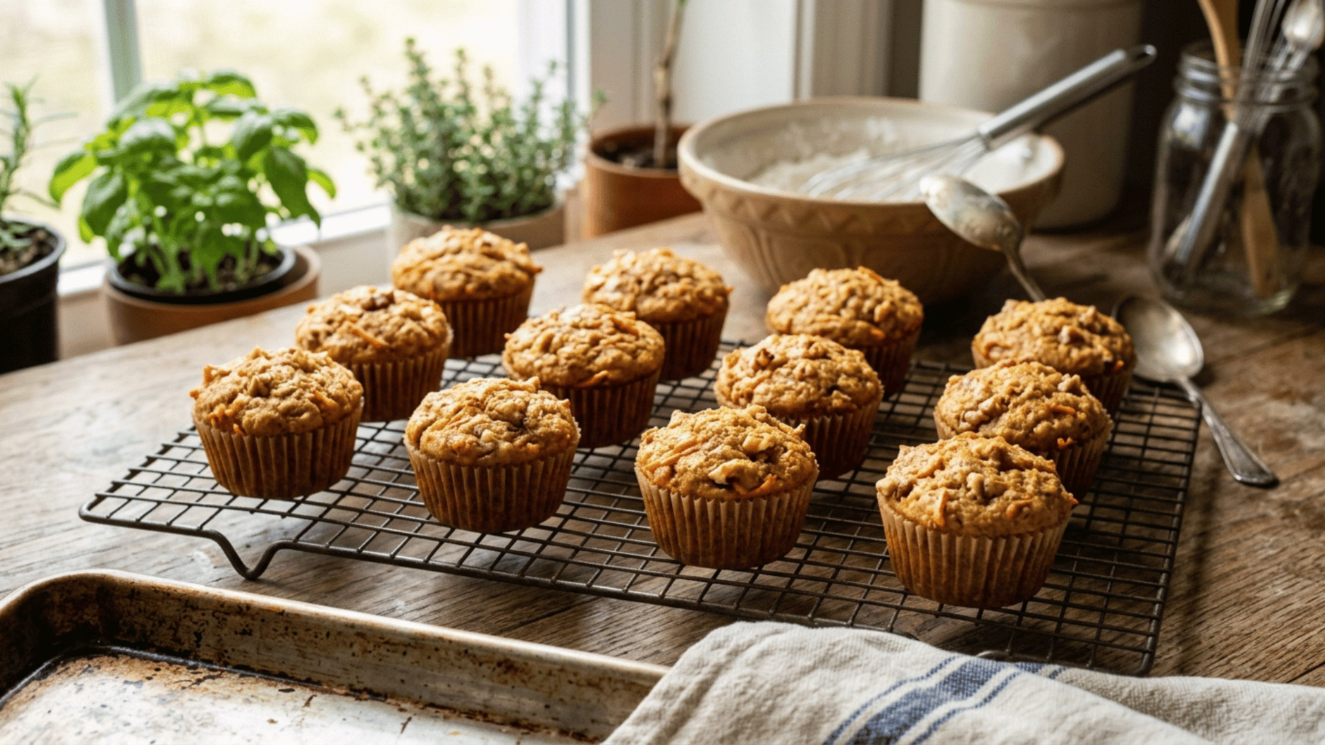 mini muffins with grated carrot baked in, cooling on a rack