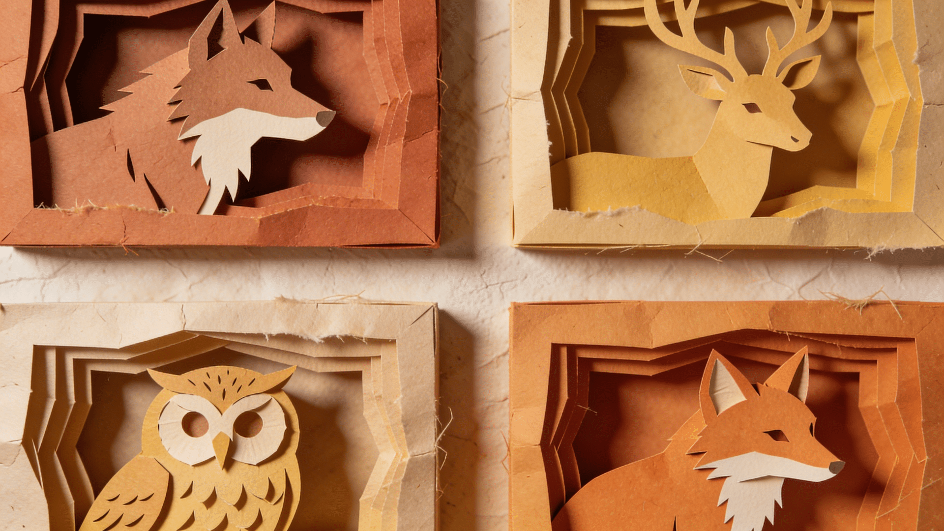 Minimalist layered paper silhouette wall art in neutral tones framed for home décor.