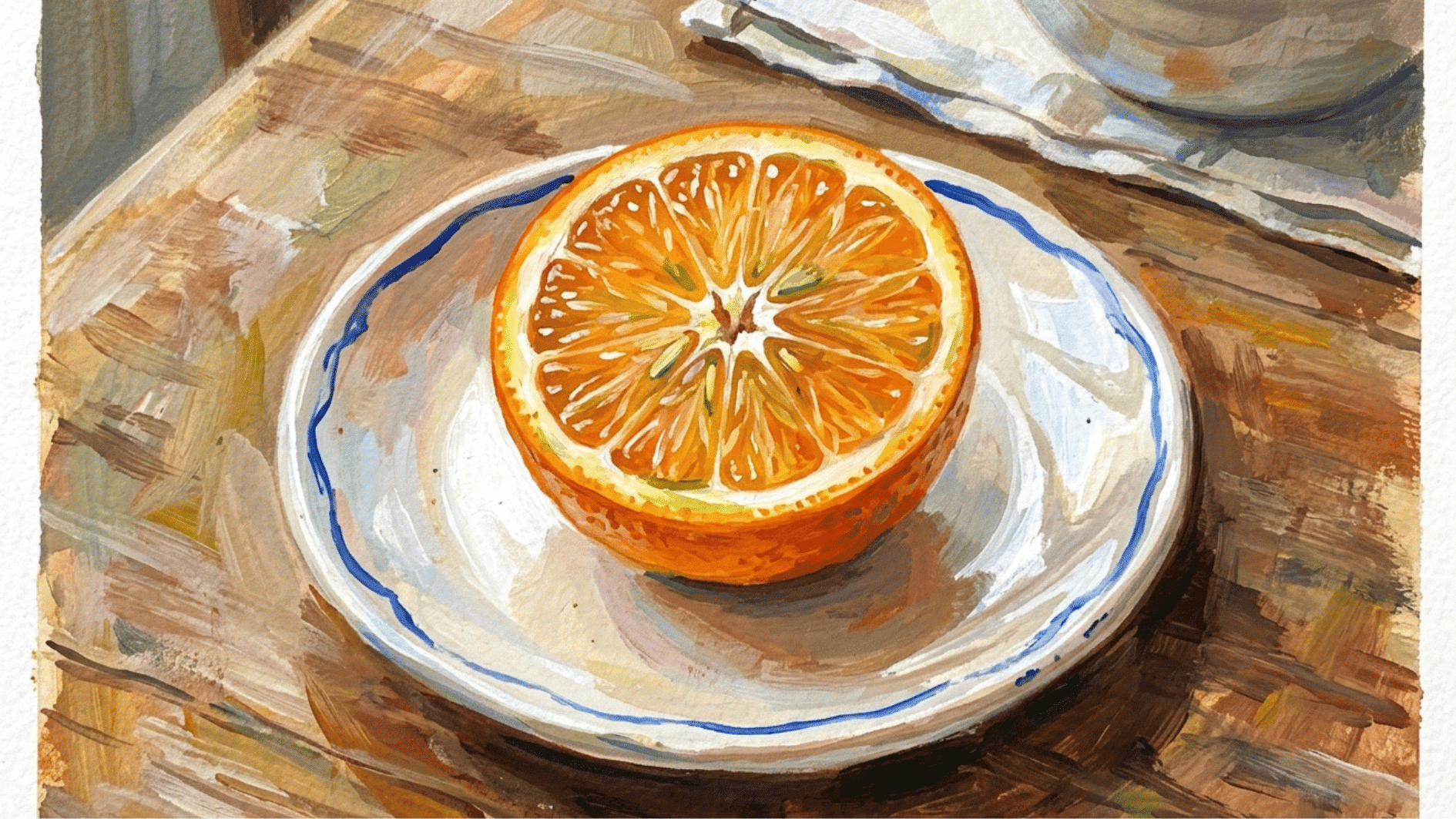 fresh sliced orange painting with bright citrus wedges and clean sections on a plain light background