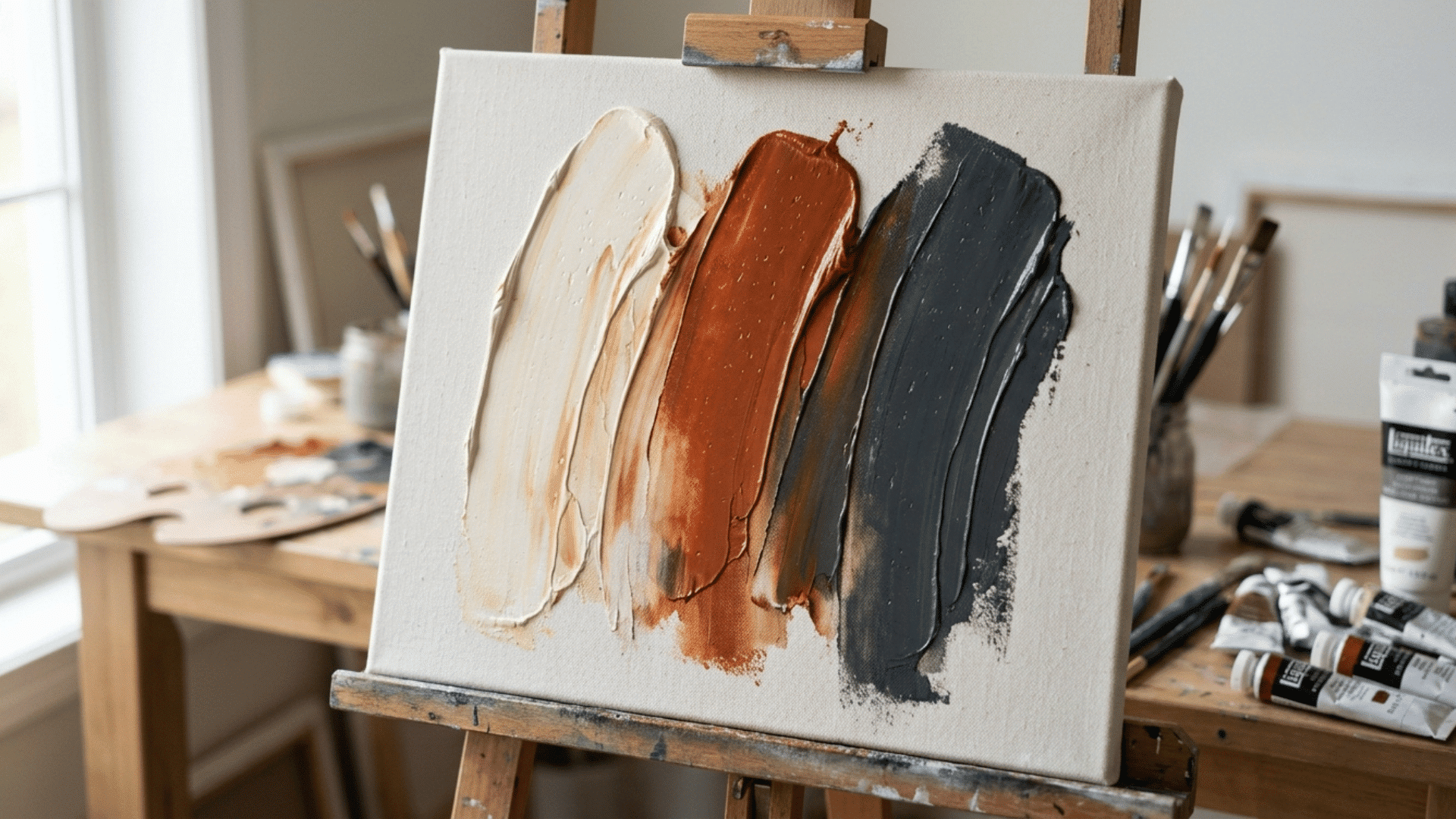 cream rust and charcoal strokes layered with a palette knife