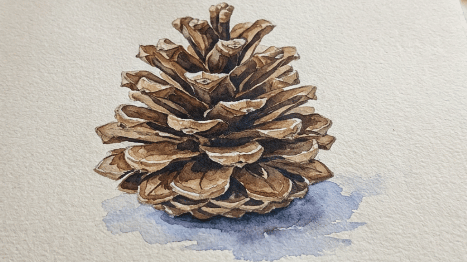 rustic pinecone painting with earthy brown tones and simple overlapping scales on a clean background