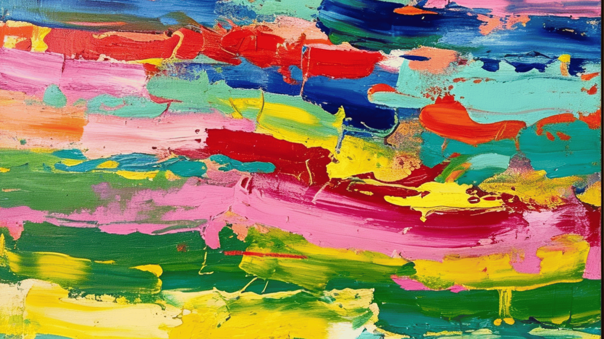 rainbow stripe painting with bright horizontal color bands creating a cheerful abstract composition