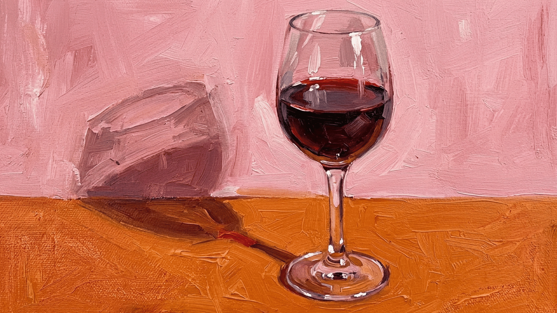 elegant wine glass painting with a transparent outline and rich red wine on a clean plain background