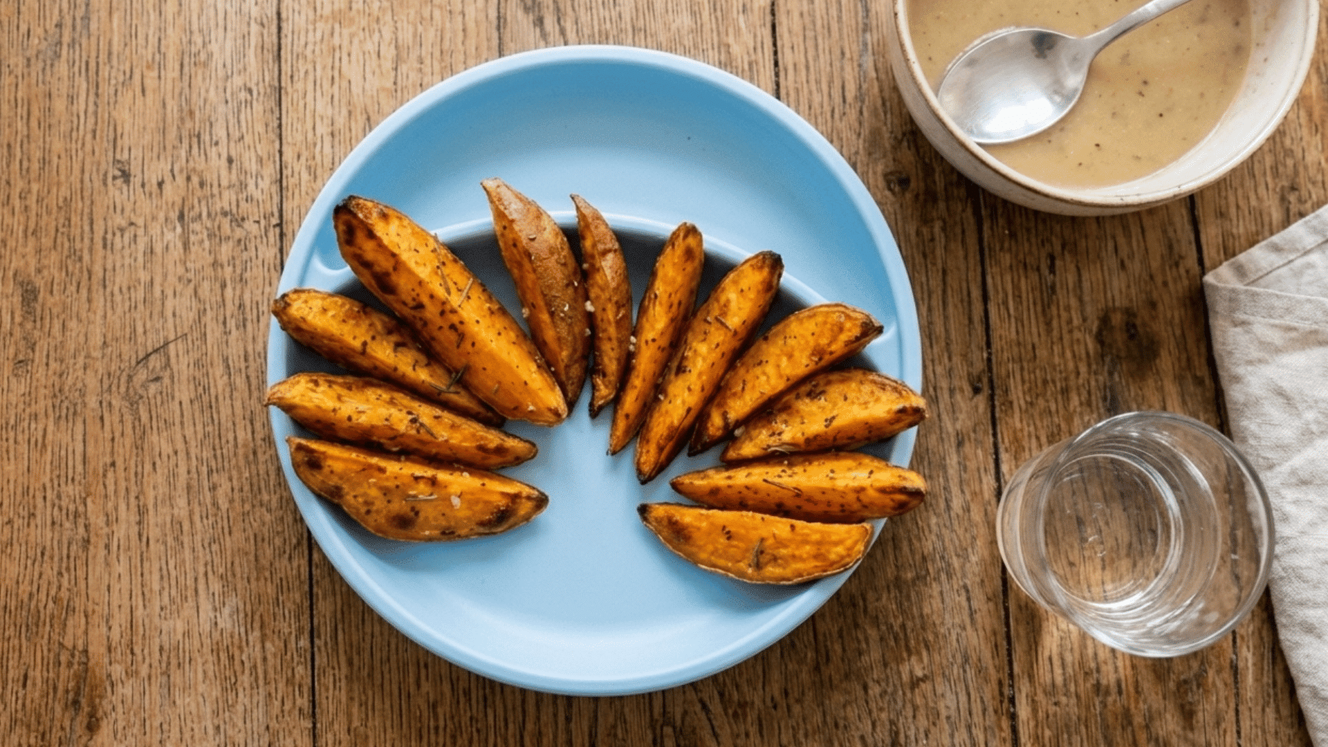 roasted sweet potato wedges served for baby-led weaning