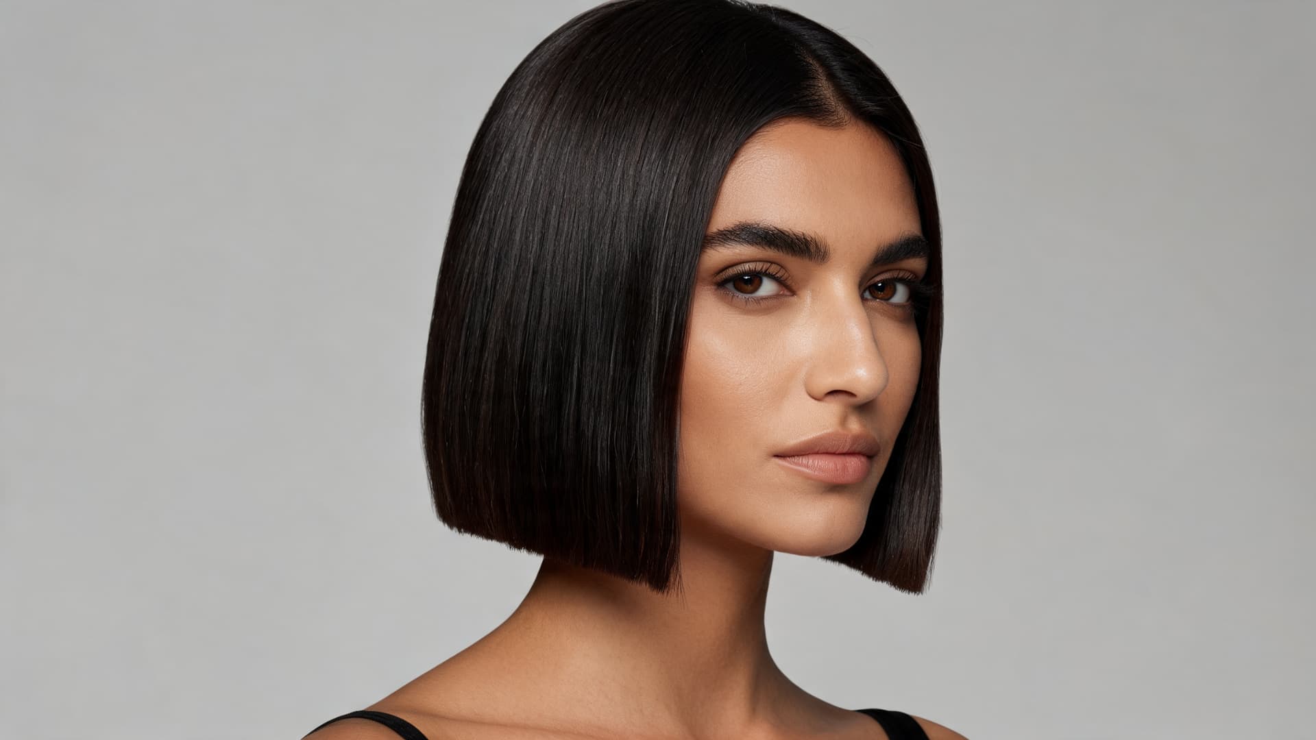 short micro bob haircut with thick hair cut near the jawline for a sharp modern appearance