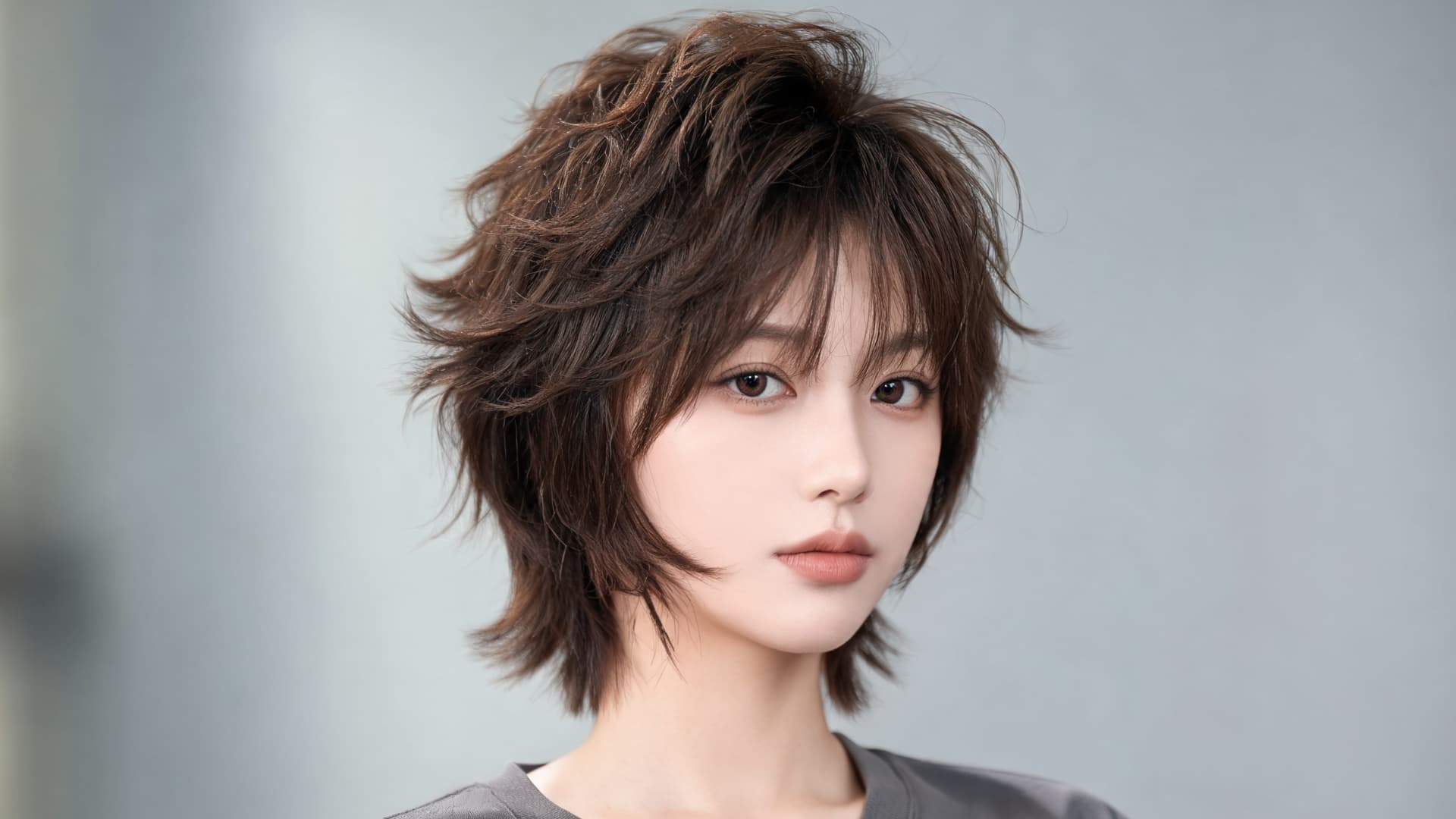 short wolf cut hairstyle with choppy layers textured thick hair and modern styling