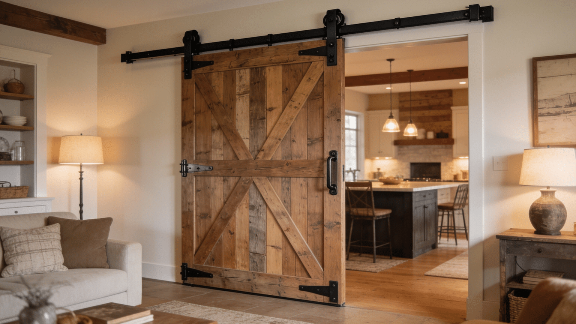 `sliding barn door panel used as a room divider`