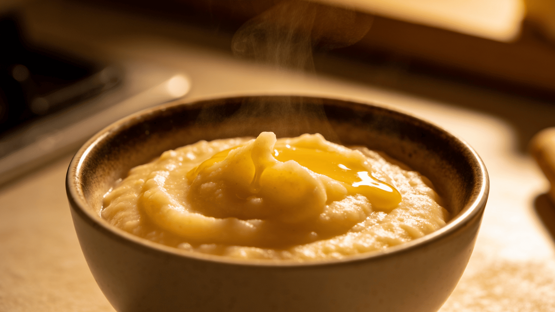 small bowl of soft creamy polenta with melted cheese