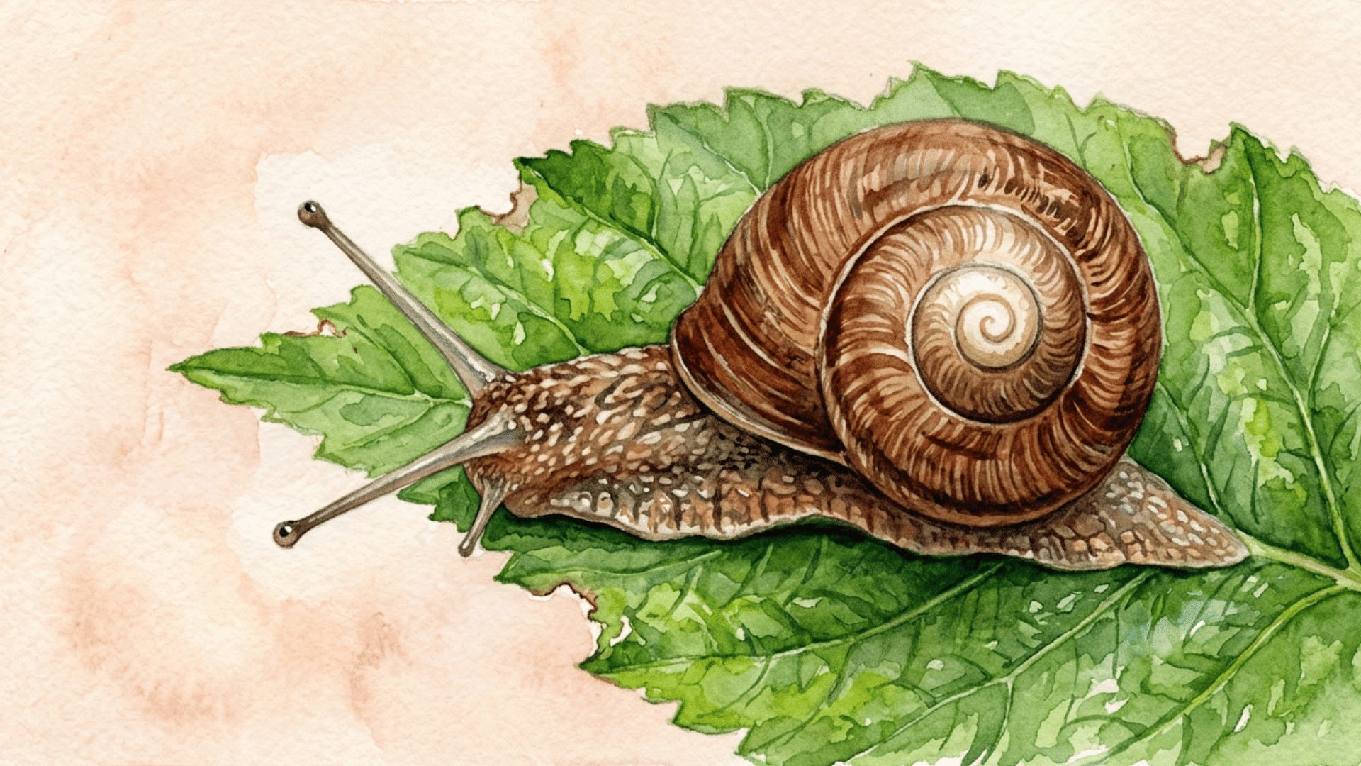 whimsical snail painting with a spiral shell rounded body and simple shapes on a plain background
